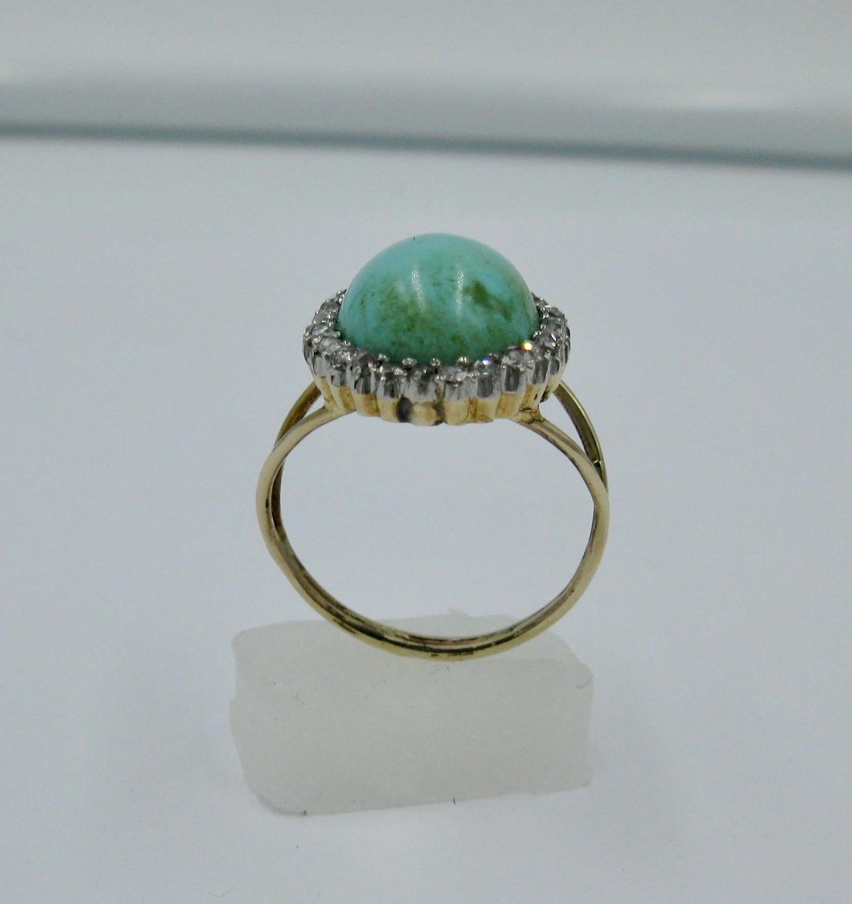 Women's Antique Persian Turquoise Ring Rose Cut Diamond Halo Platinum Edwardian For Sale