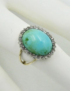 Antique Persian Turquoise Ring Rose Cut Diamond Halo Platinum Edwardian