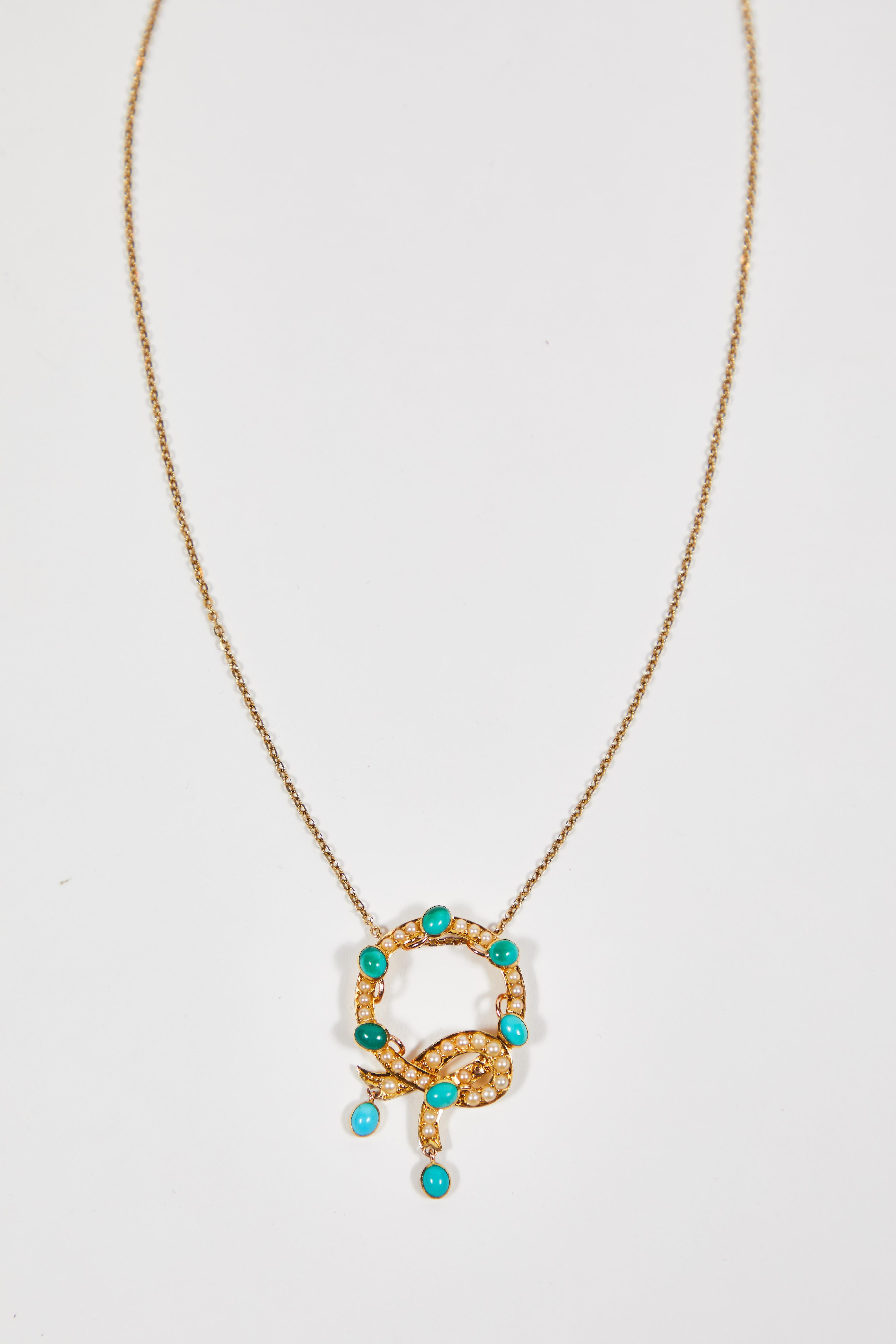 Antique Persian Turquoise and Seed Pearls Necklace In Excellent Condition In Pasadena, CA