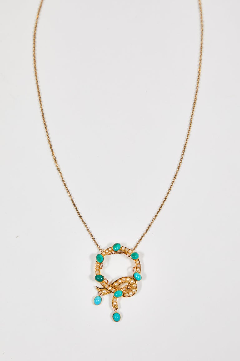 Antique Persian Turquoise and Seed Pearls Necklace at 1stDibs