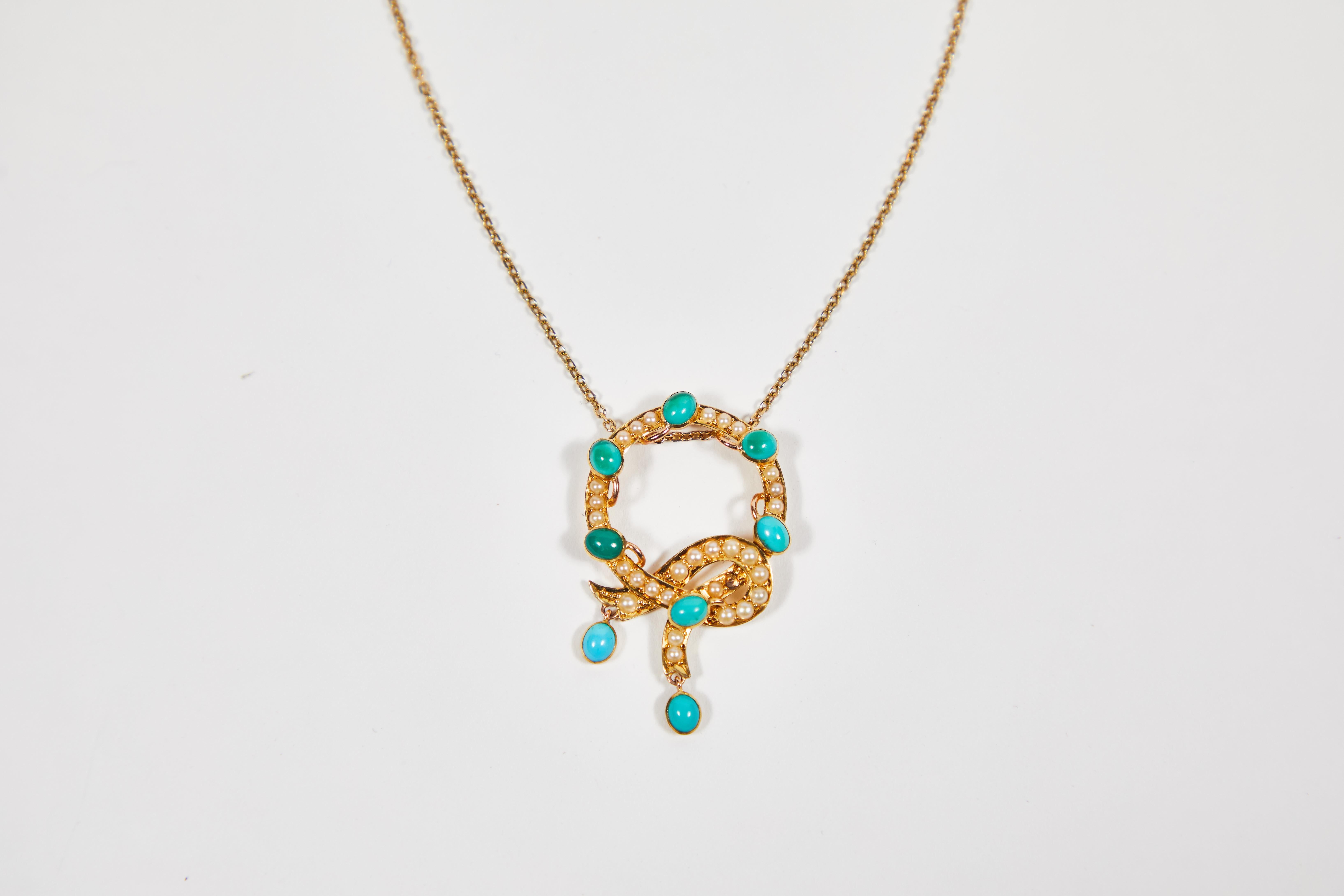 Women's Antique Persian Turquoise and Seed Pearls Necklace