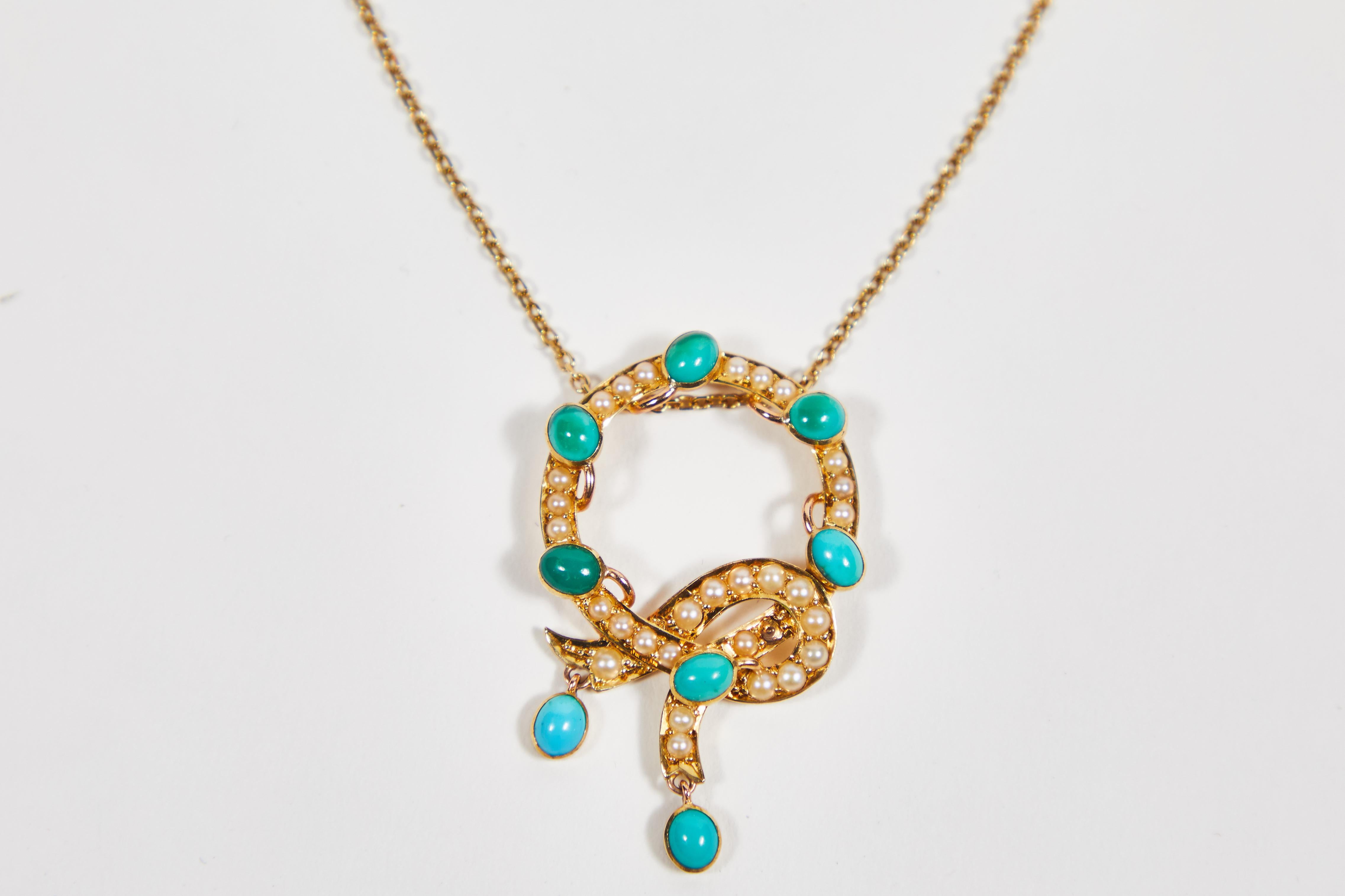 Antique Persian Turquoise and Seed Pearls Necklace 2