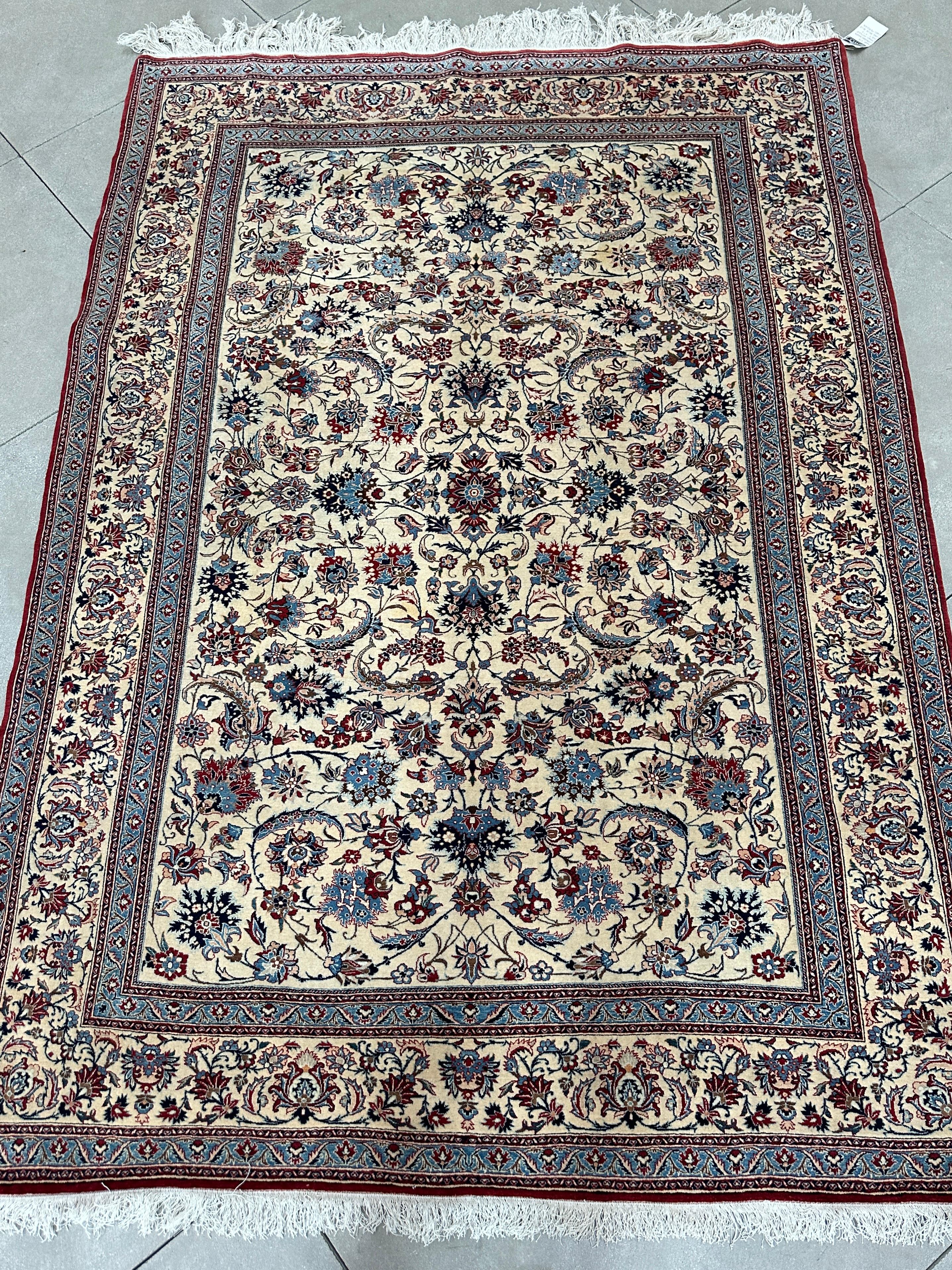Altpersischer weiß-blauer Akzentteppich 5x7 (Handgewebt) im Angebot