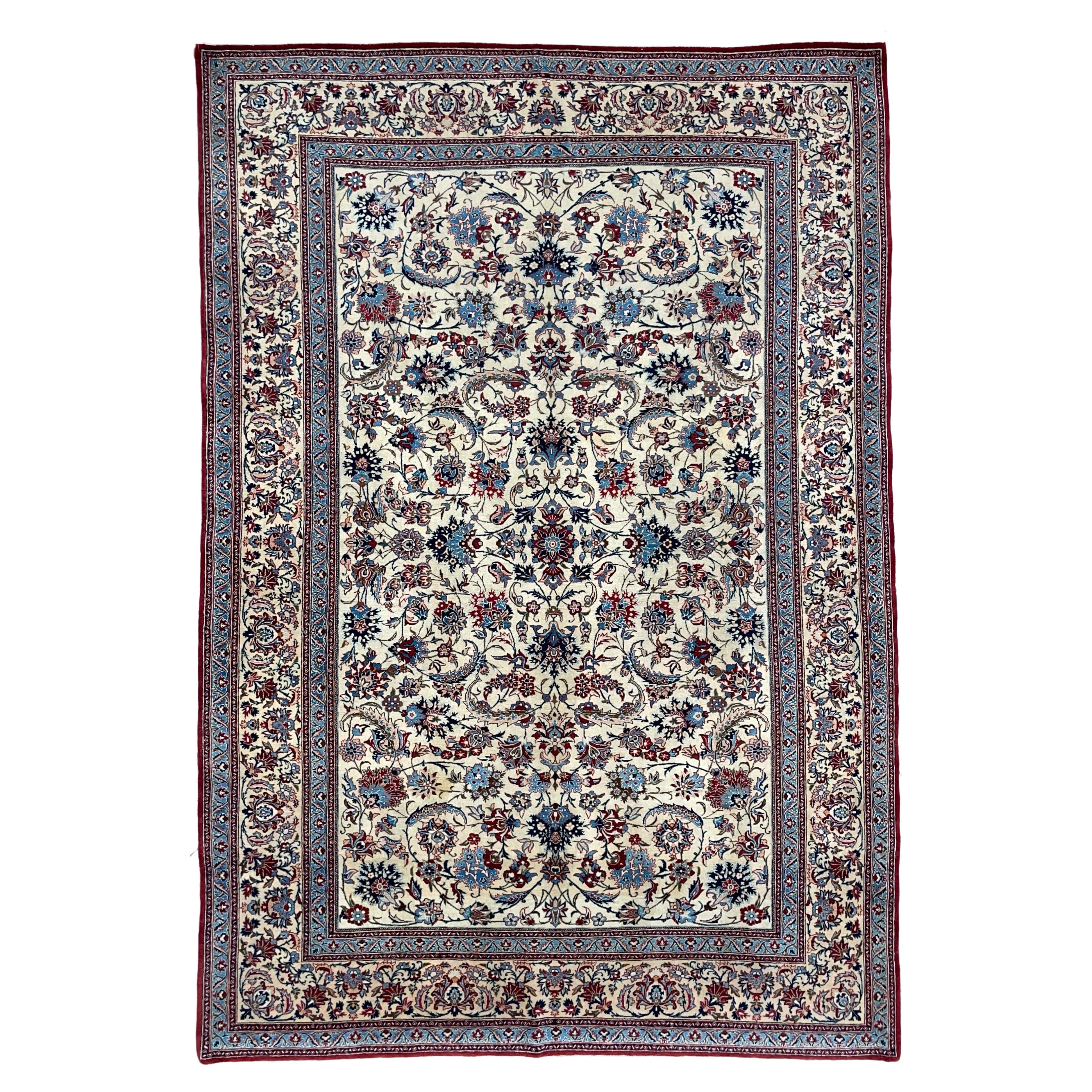 Old Persian White and Blue Accent Rug 5x7