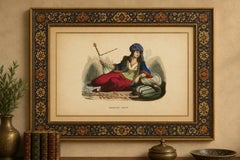 Antique Persian Woman Print, Orientalist Hand-Colored Lithograph, 1852