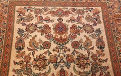 Antique Persian Wool and Silk Prayer Design Kashan Oriental Rug