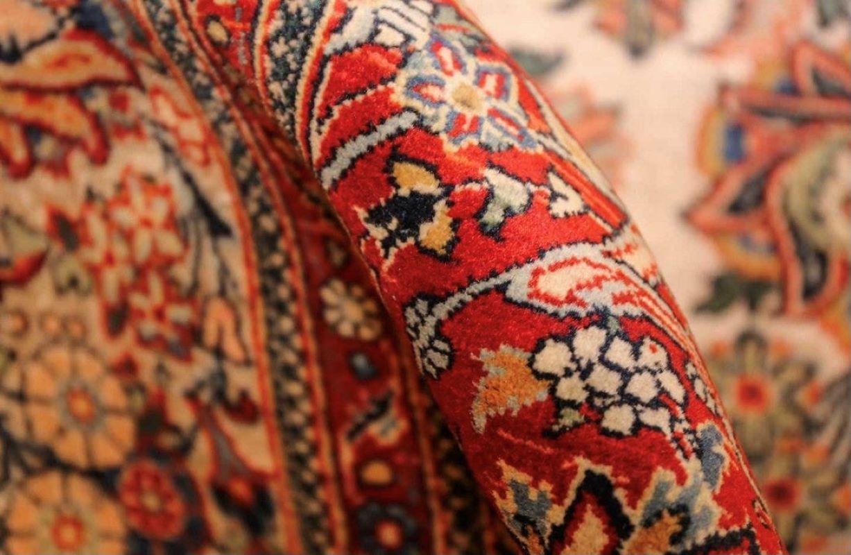 Antique Persian Wool and Silk Prayer Design Kashan Oriental Rug For Sale 1