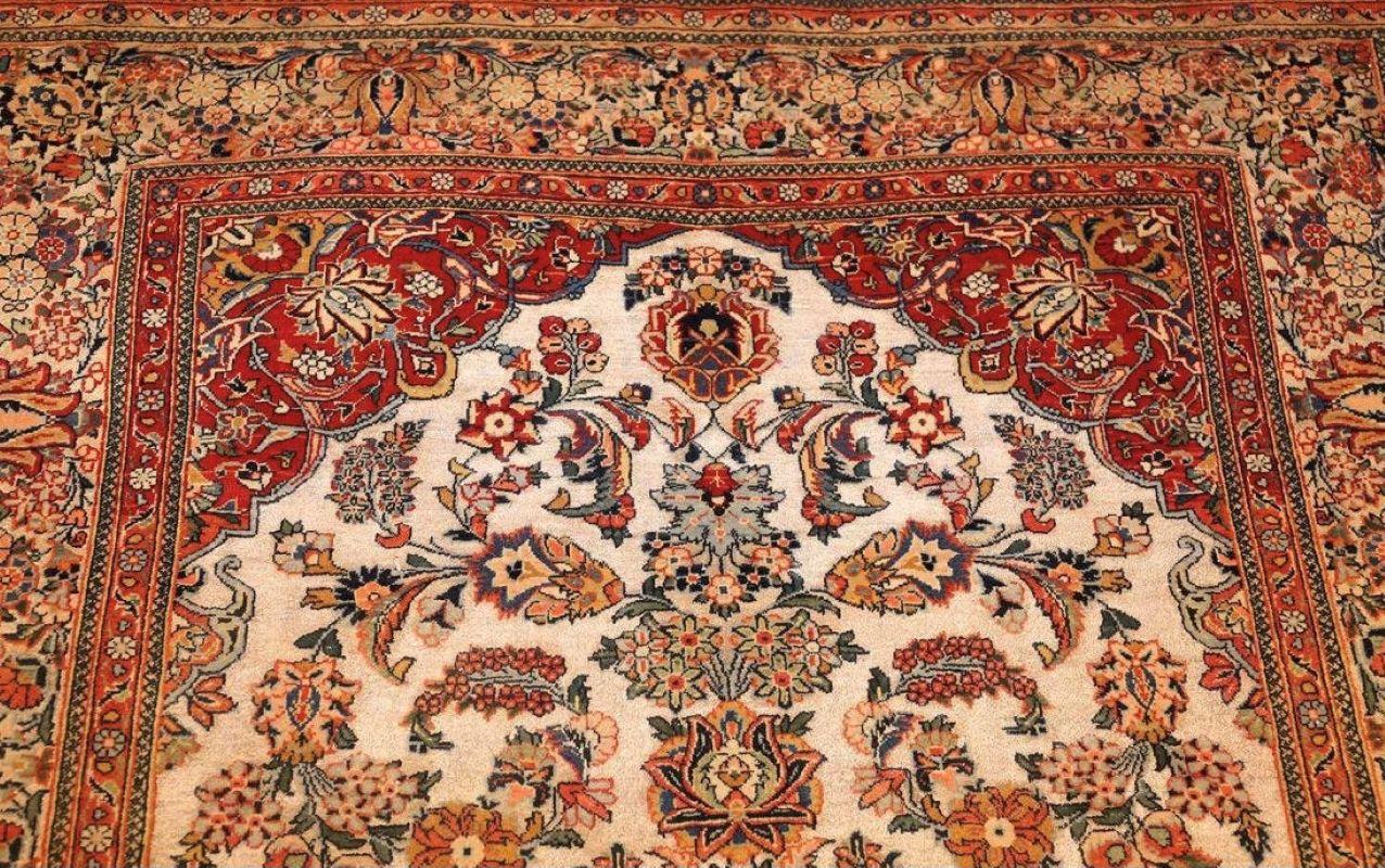 Antique Persian Wool and Silk Prayer Design Kashan Oriental Rug For Sale 3