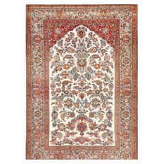 Vintage Persian Wool and Silk Prayer Design Kashan Oriental Rug
