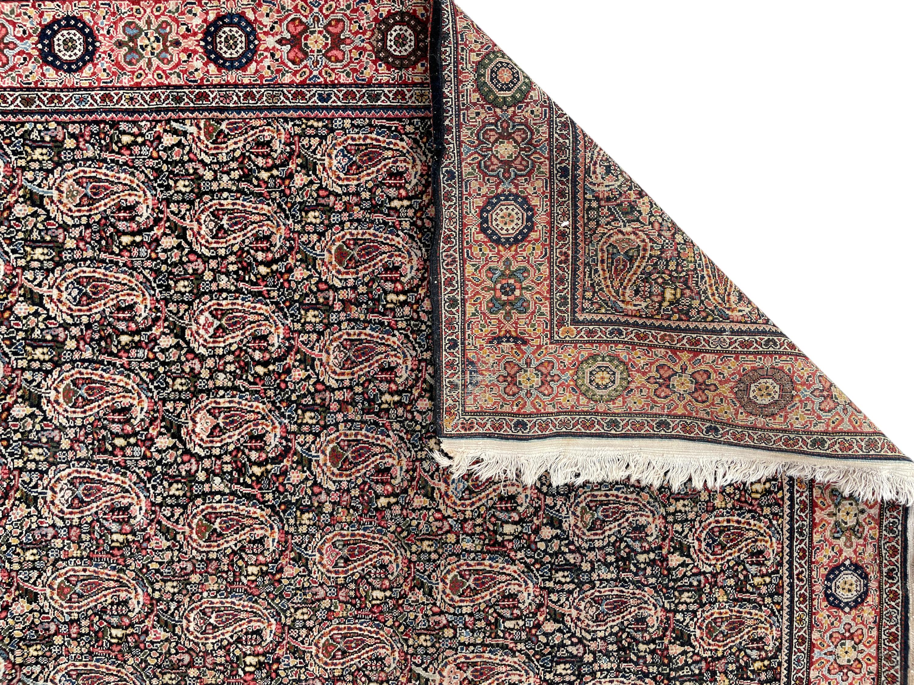 
Tapis persan ancien en laine
Le champ rectangulaire bleu est orné d'un motif répétitif de botai à l'intérieur d'étroites bordures.
78 x 51 in. (198.12 x 129.54 cm.)