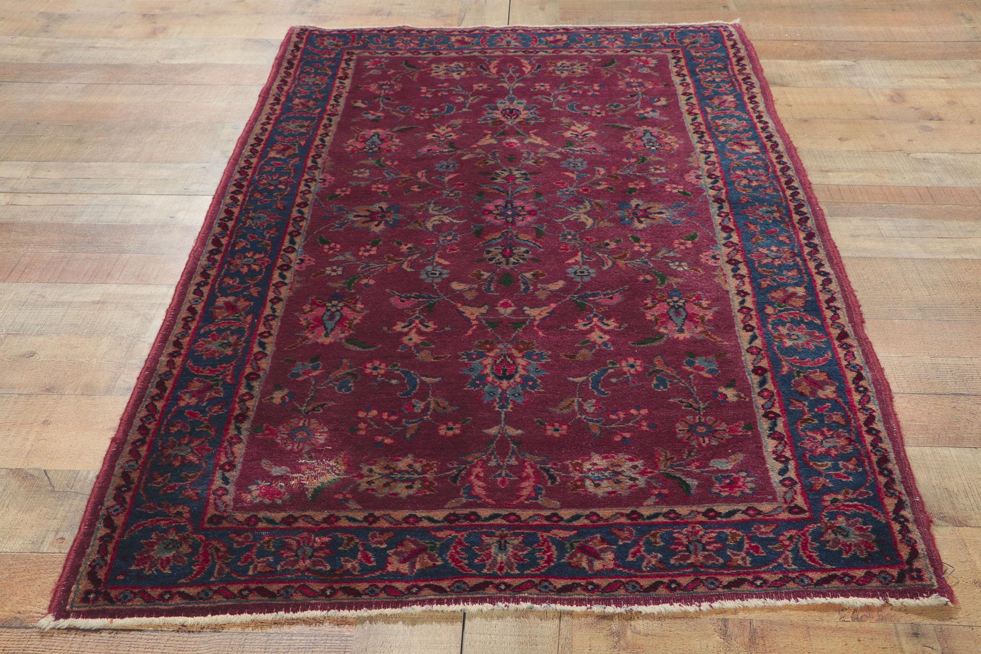 Wool Antique Persian Yazd Accent Rug For Sale