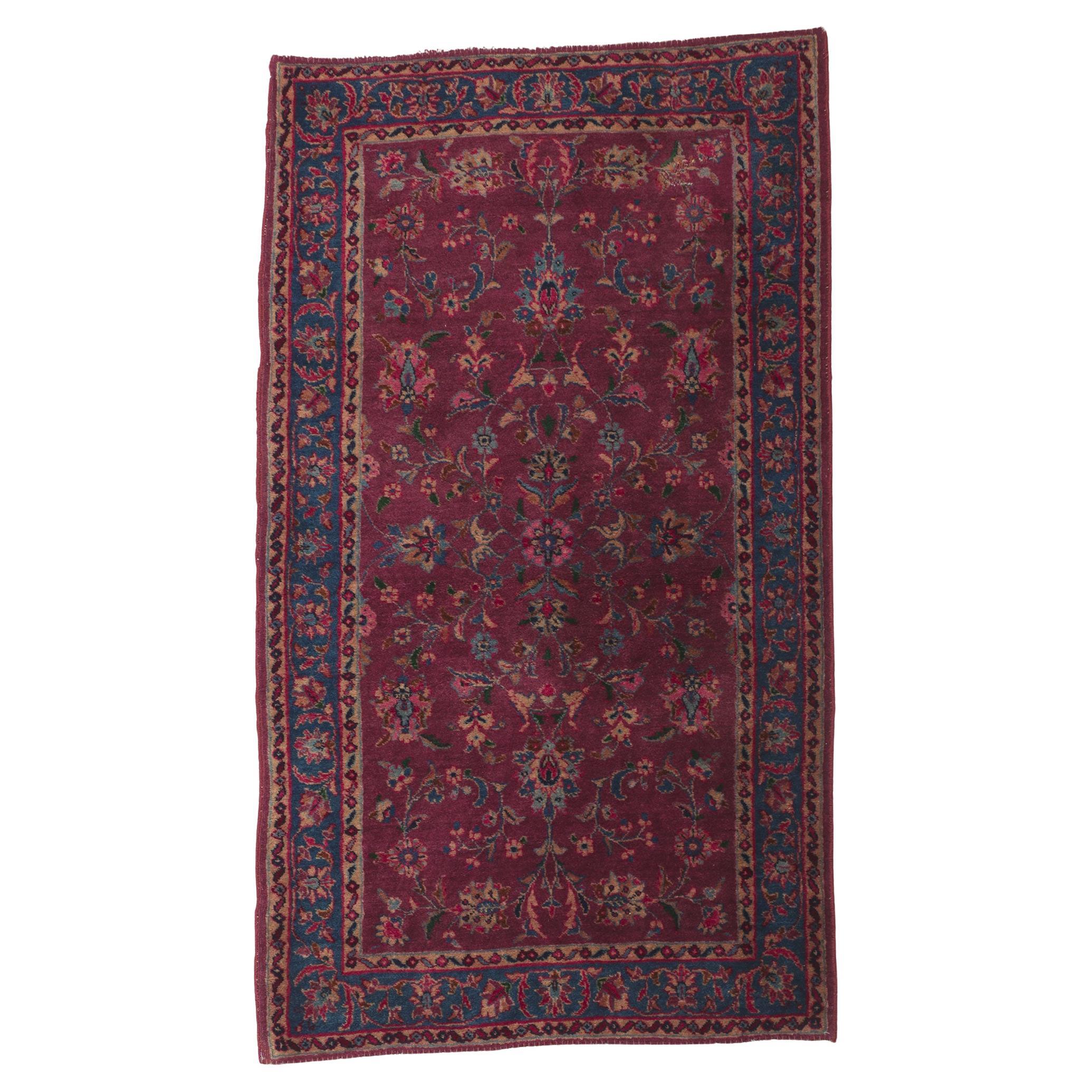 Antique Persian Yazd Accent Rug
