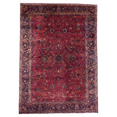 Antique Burgundy Persian Yazd Rug with Victorian Renaissance Style