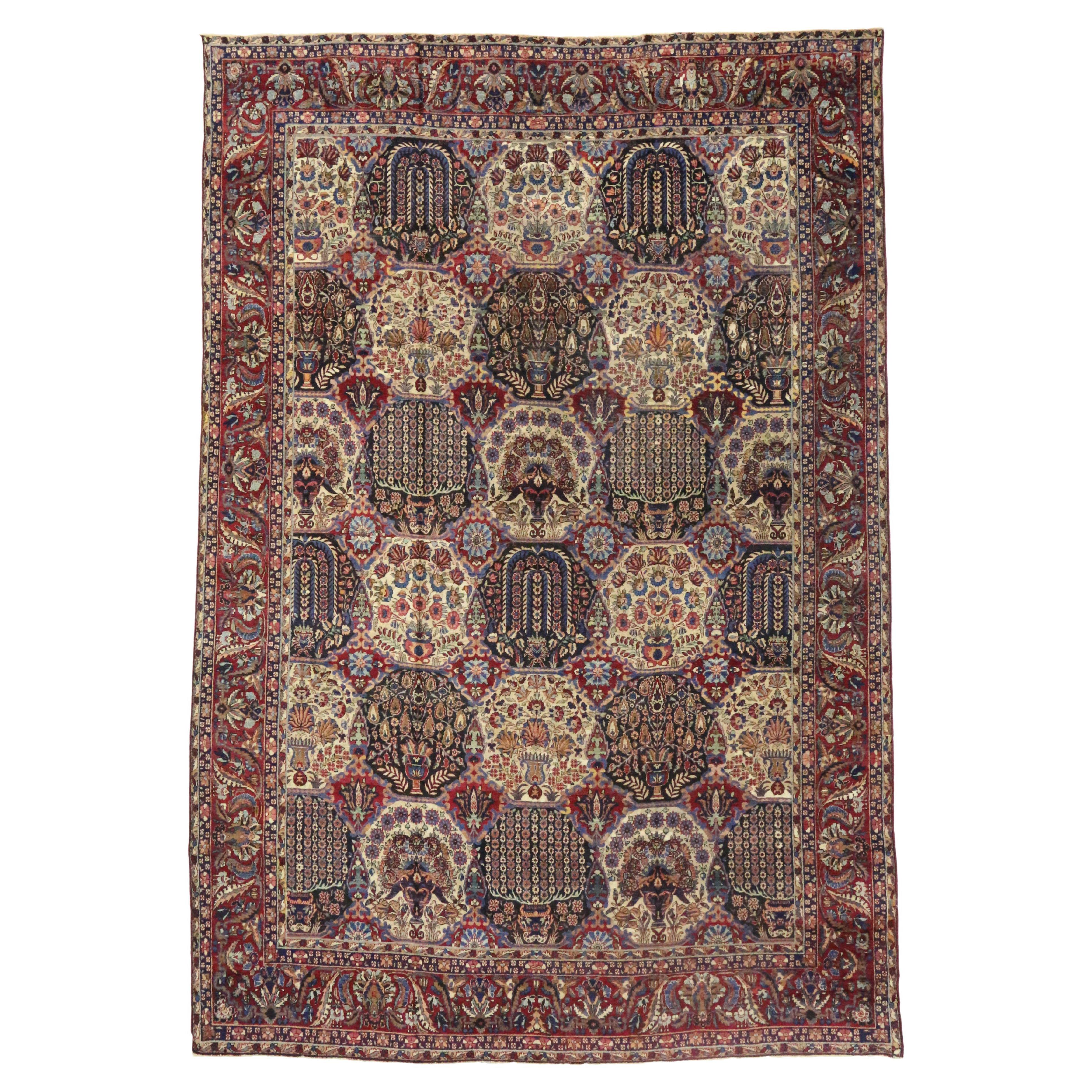 Antique Persian Yazd Palace Rug with Victorian Style and Garden Design For Sale