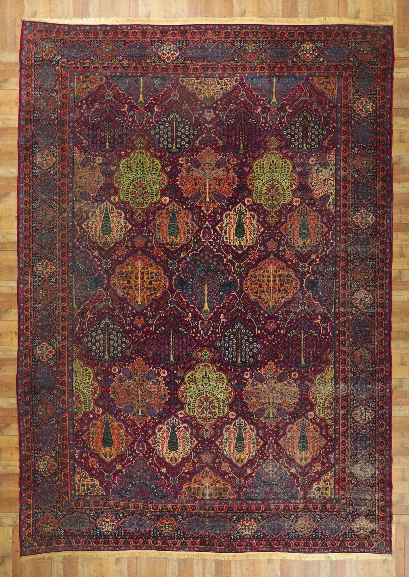 Hand-Knotted Antique Persian Yazd Rug For Sale