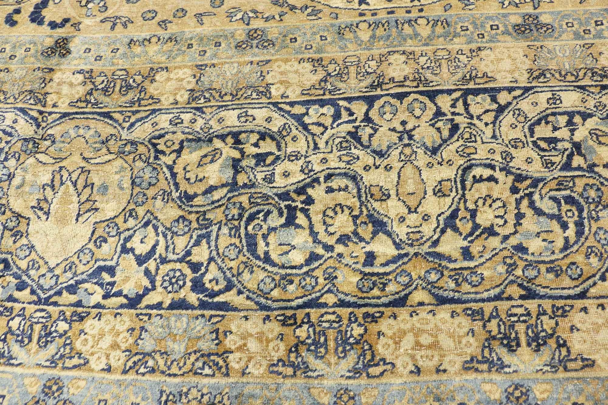 Kirman Antique Persian Yazd Rug, Timeless Elegance Meets Welcomed Informality For Sale