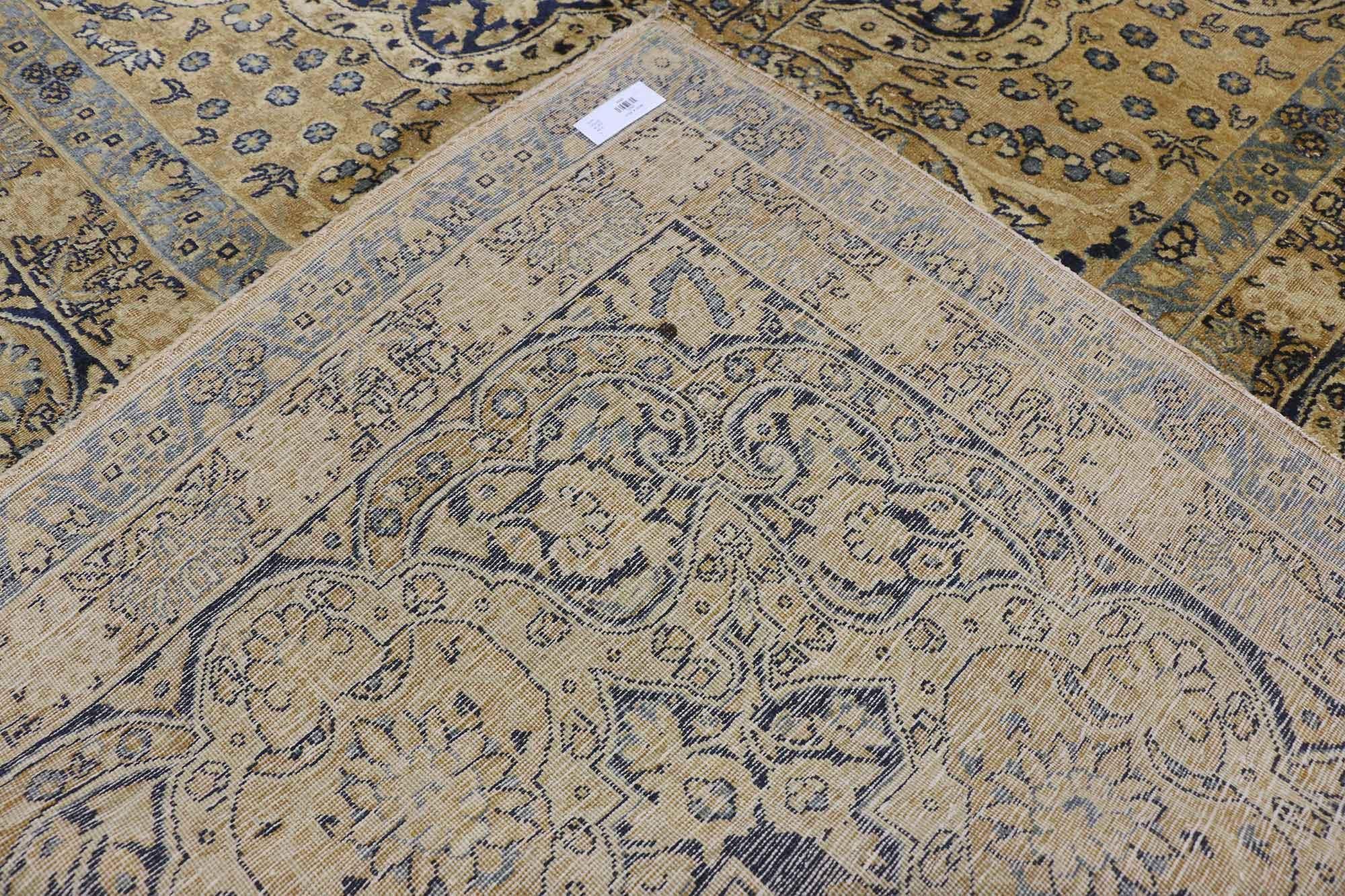 Hand-Knotted Antique Persian Yazd Rug, Timeless Elegance Meets Welcomed Informality For Sale