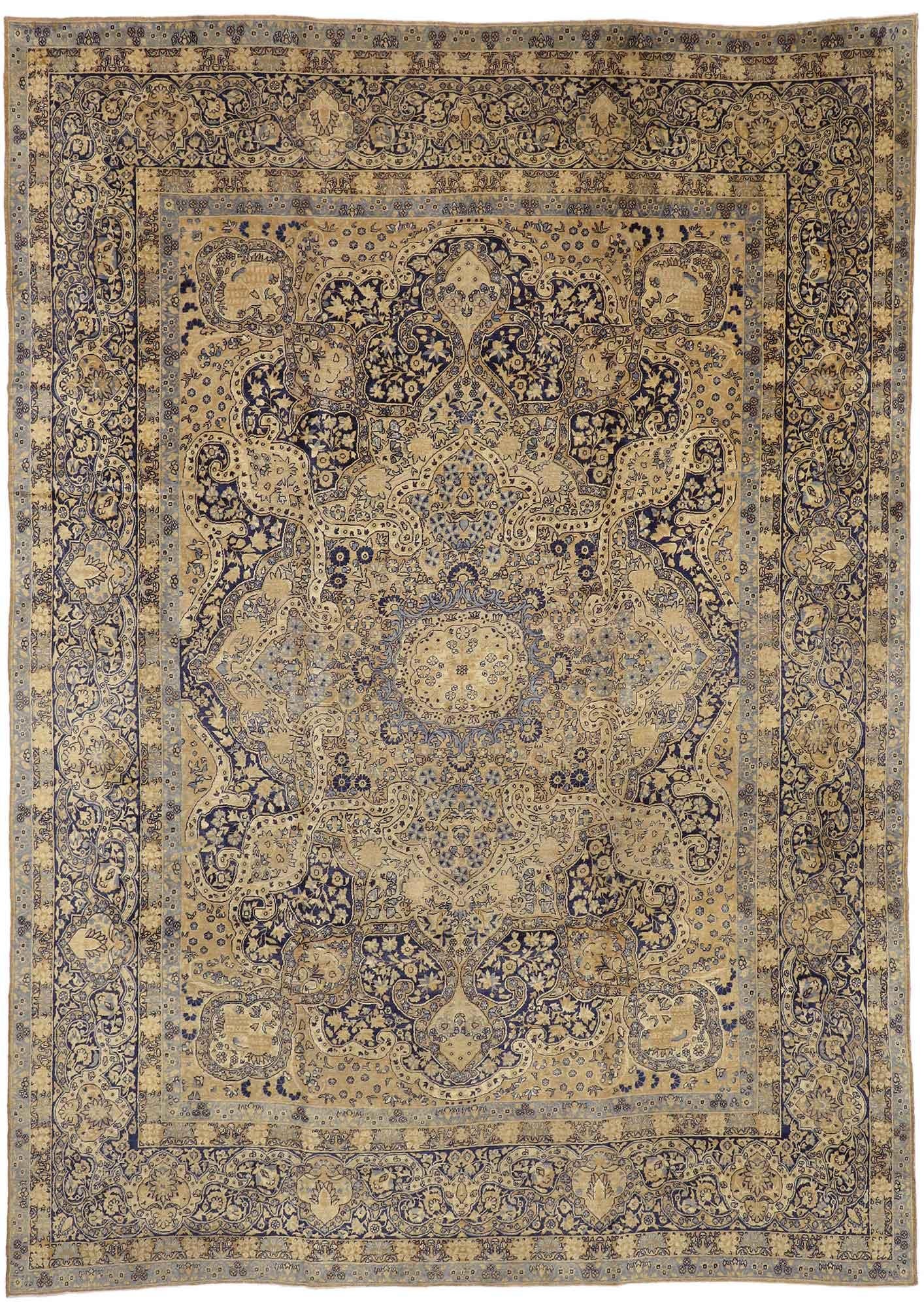 20th Century Antique Persian Yazd Rug, Timeless Elegance Meets Welcomed Informality For Sale