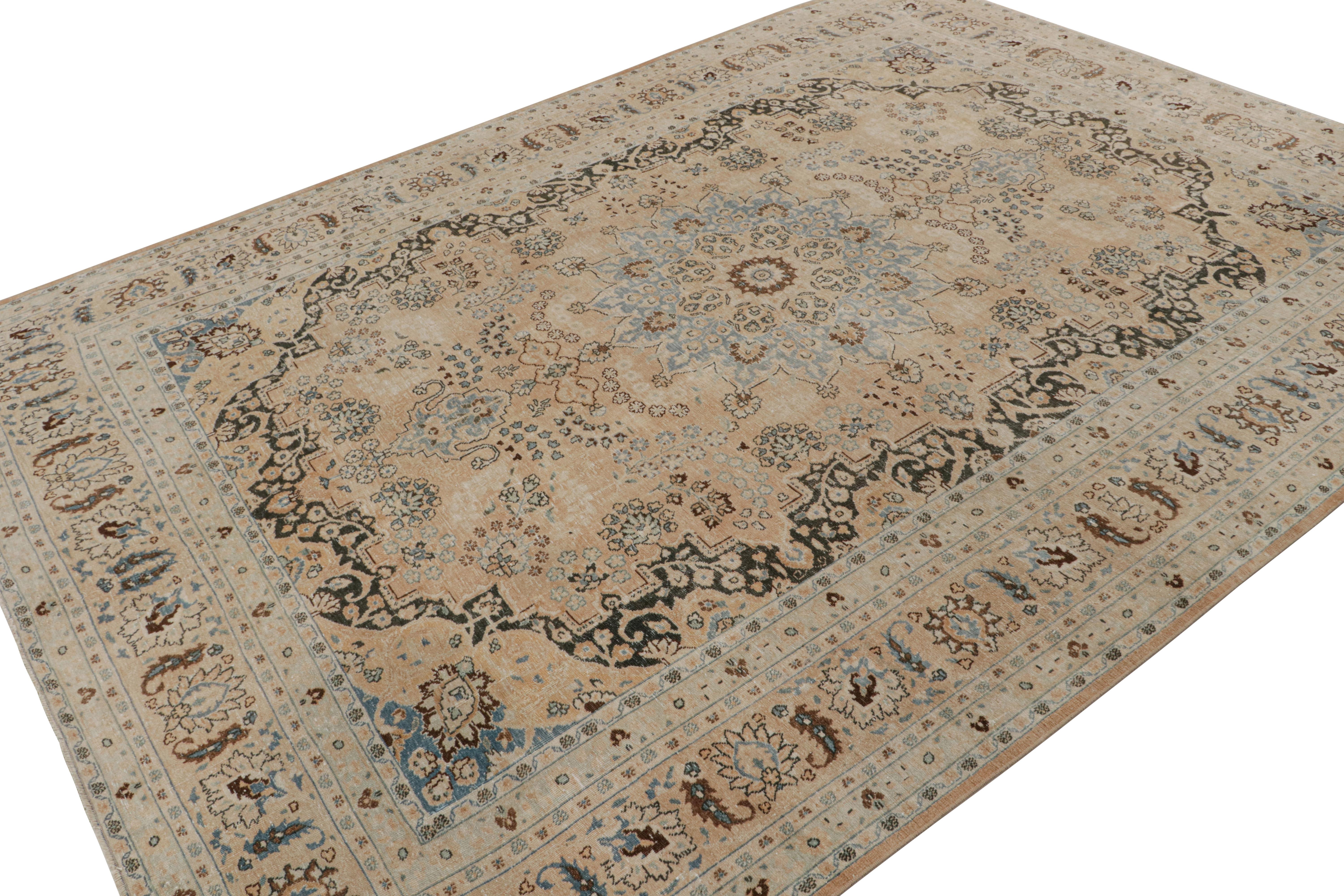 Handwoven in wool, this 8x11 antique Persian Yazd rug originating circa 1920-1930, with intricate rosette medallion and floral patterns, is a masterpiece from one of the most sought-after weaving traditions in Persian city rugs. 

On the design: