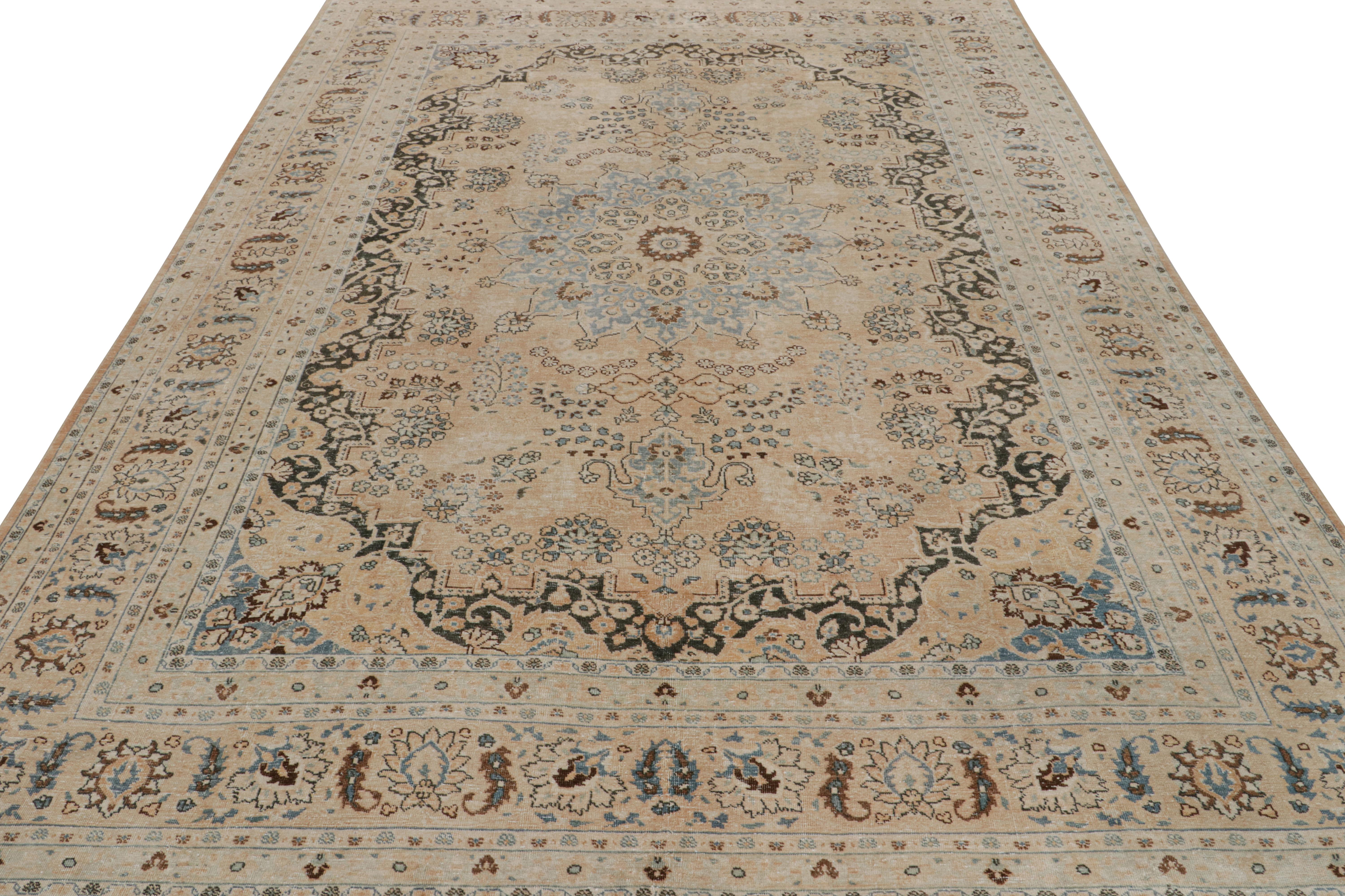 Hand-Knotted Antique Persian Yazd rug in Beige, with Floral Patterns, from Rug & Kilim For Sale