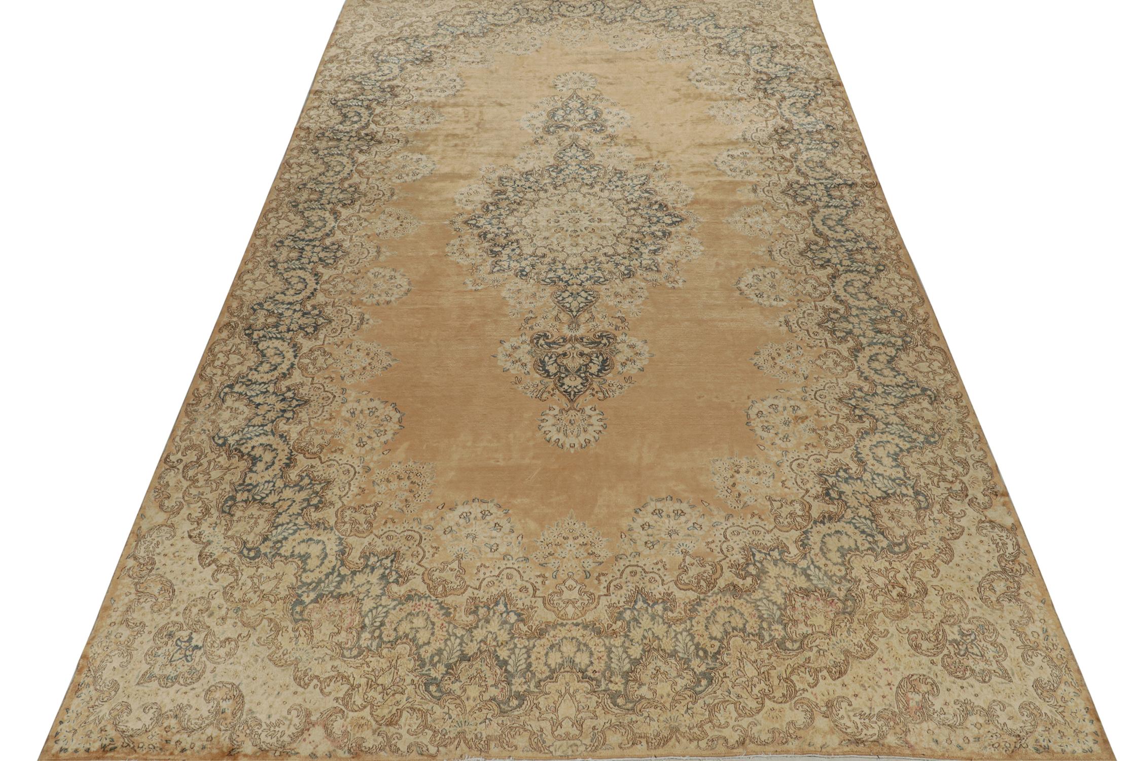 This antique 9x17 Persian rug is a rare curation of intriguing provenance. Hand-knotted in wool, it’s believed to originate circa 1880-1890.

Further On the Design:

This antique piece is a royal selection that enjoys a medallion with floral
