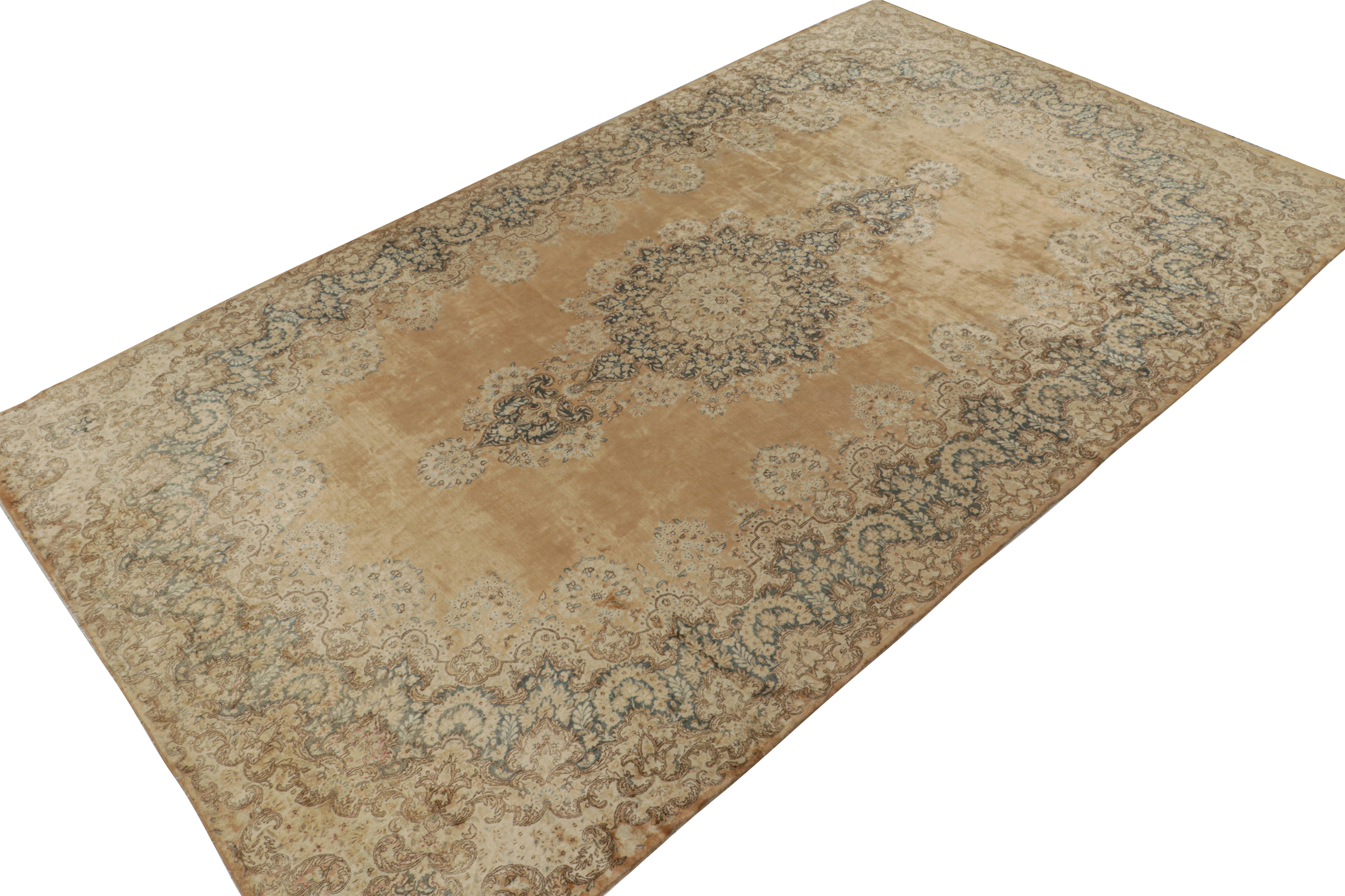 Hand-Knotted Antique Persian Yazd Rug in Bronze with Floral Medallion - by Rug & Kilim For Sale