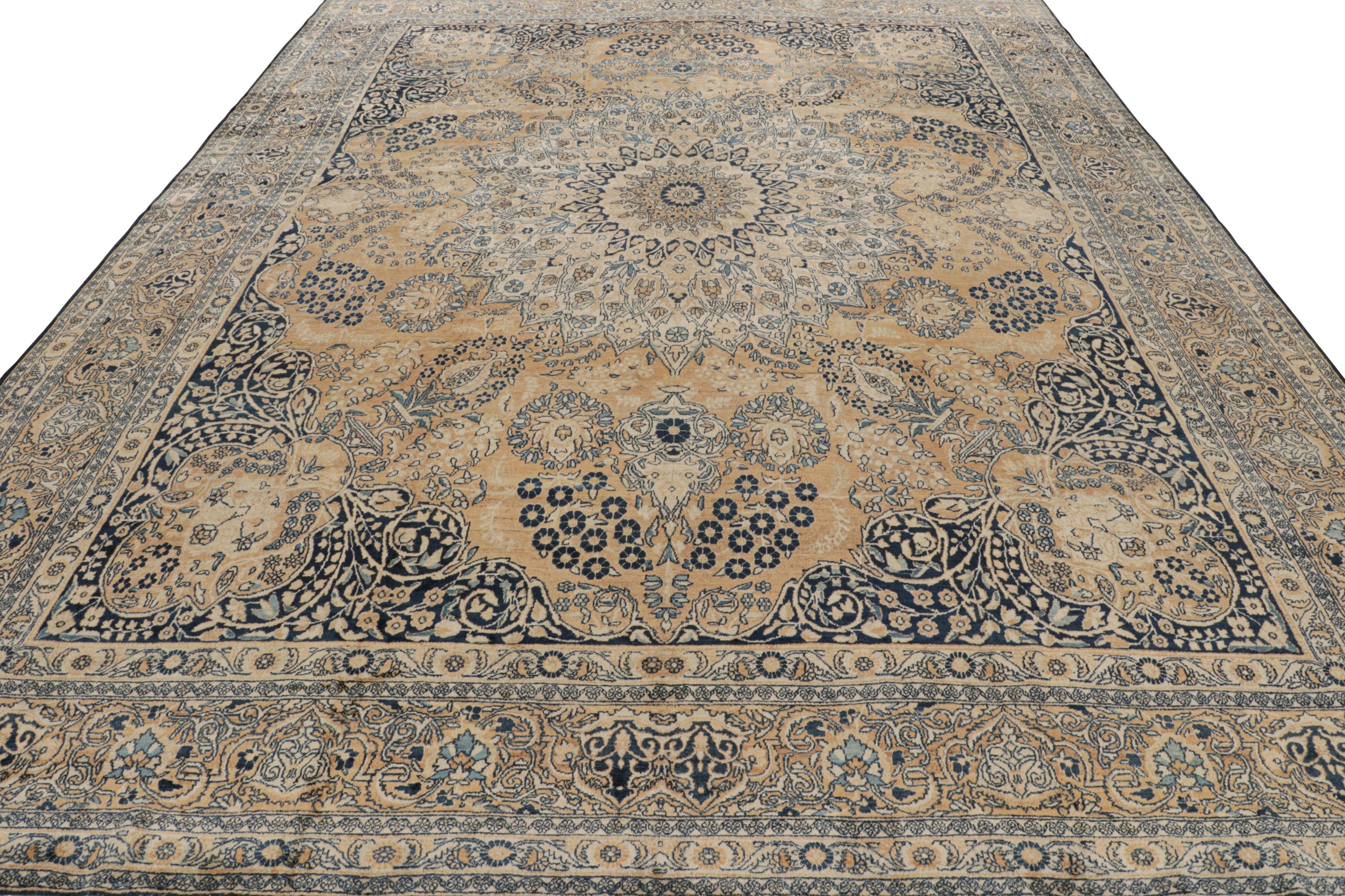 Hand-Knotted Antique Persian Yazd Rug in Gold-Blue Floral Patterns by Rug & Kilim  For Sale