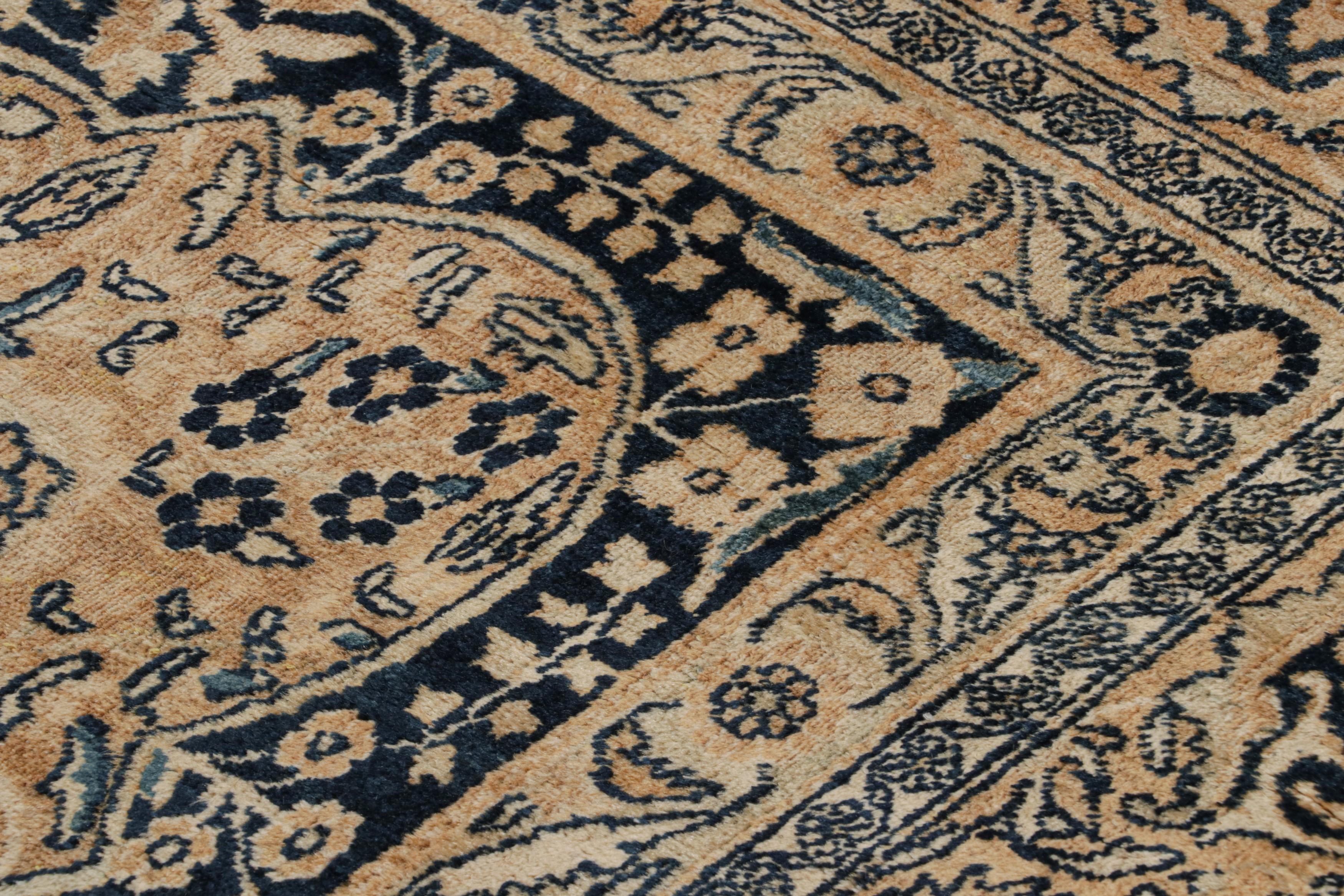 Early 20th Century Antique Persian Yazd Rug in Gold-Blue Floral Patterns by Rug & Kilim  For Sale