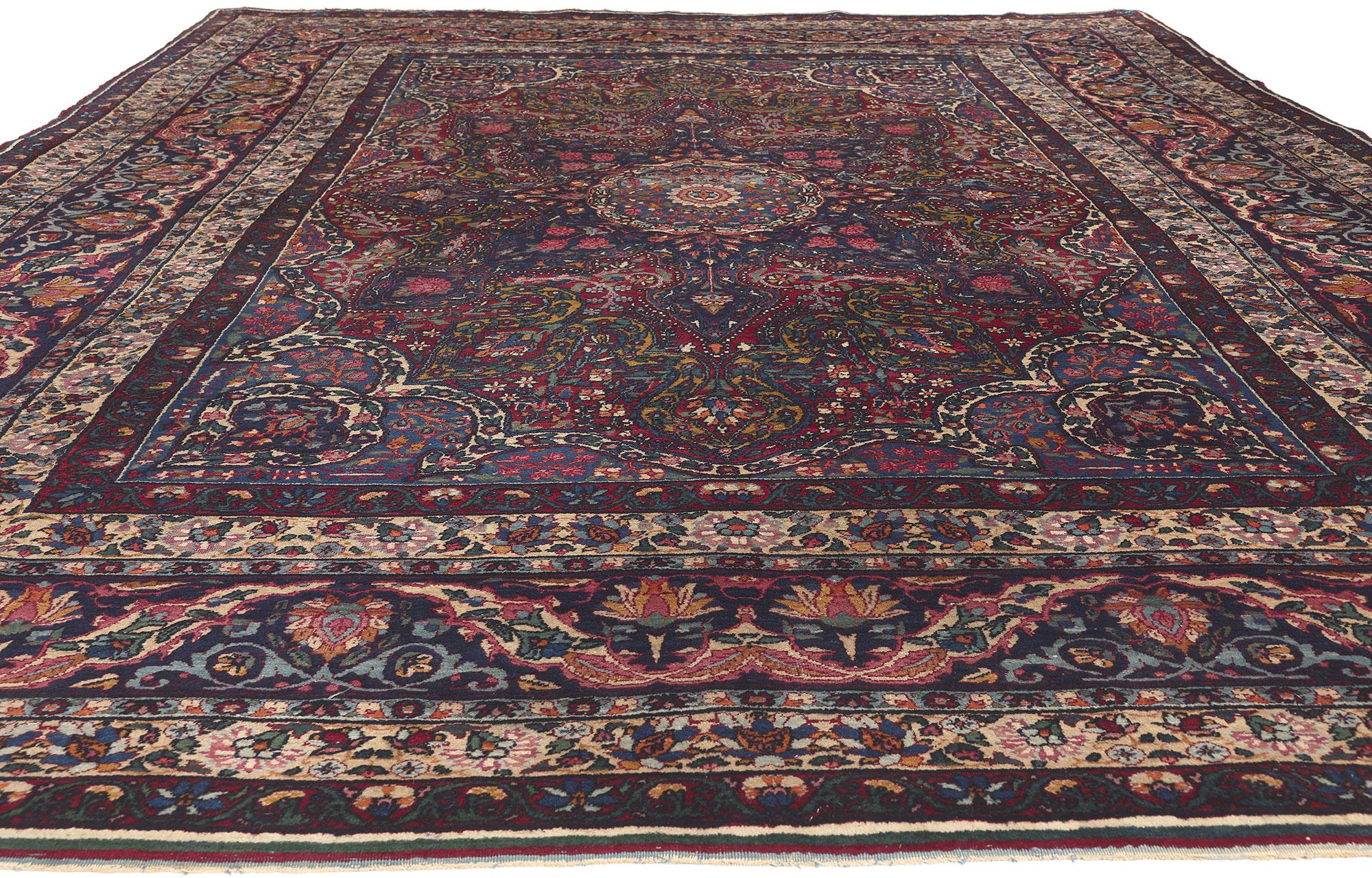 Victorian Antique Persian Yazd Rug, Traditional Sensibility Meets Nostalgic Charm For Sale