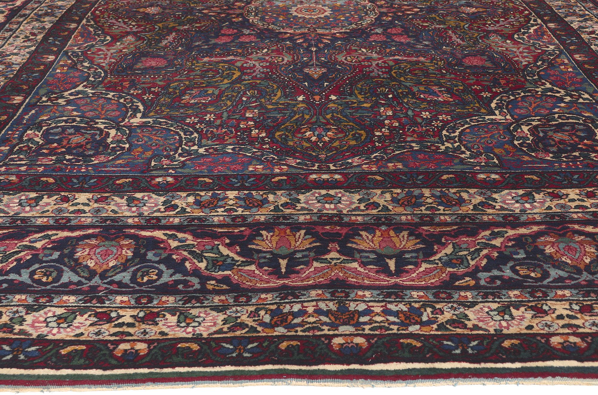 Hand-Knotted Antique Persian Yazd Rug, Traditional Sensibility Meets Nostalgic Charm For Sale