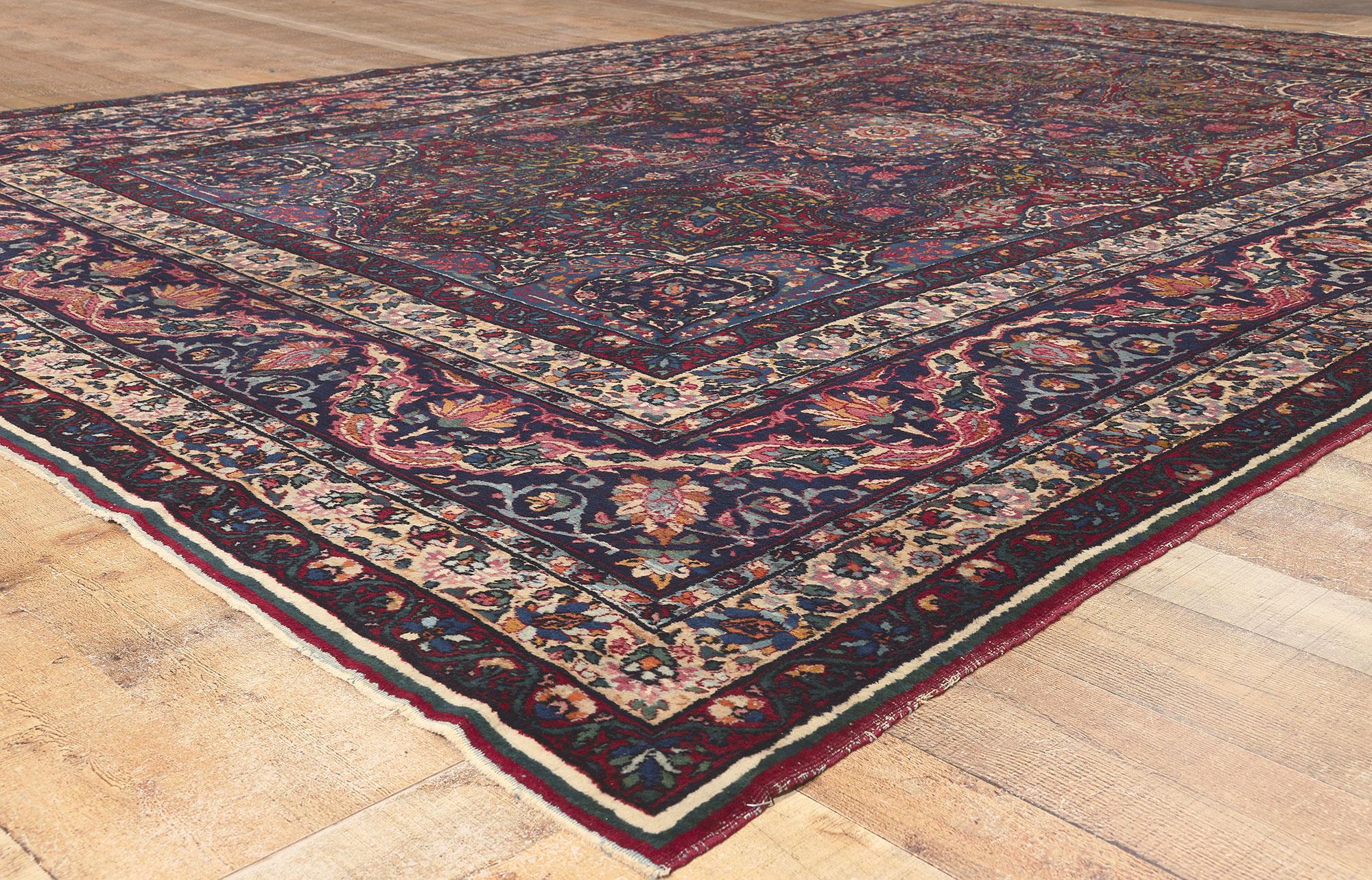 Wool Antique Persian Yazd Rug, Traditional Sensibility Meets Nostalgic Charm For Sale