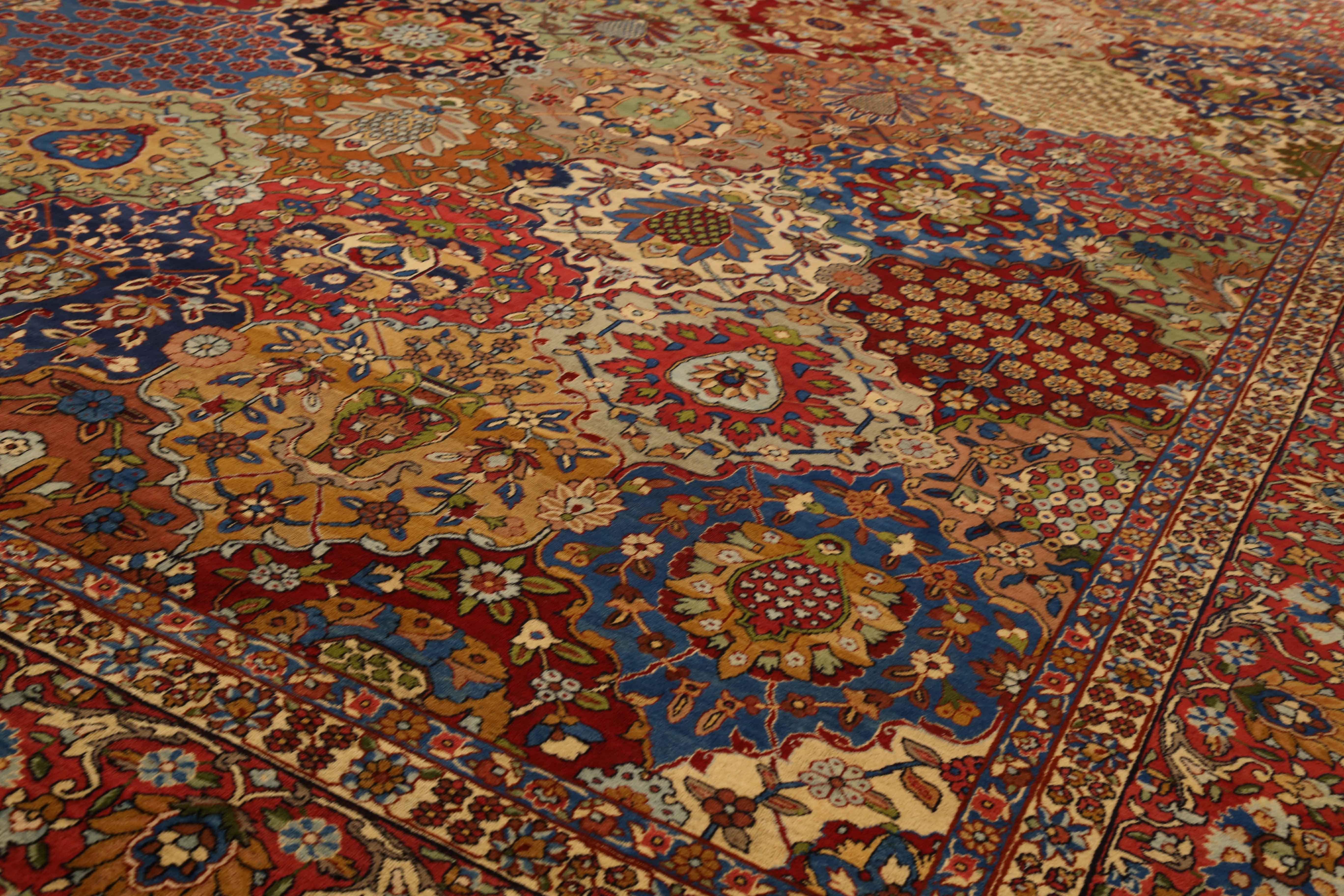 Hand-Knotted Antique Persian Yazd Rug with a Field of Flower Bouquets Design, circa 1920s For Sale