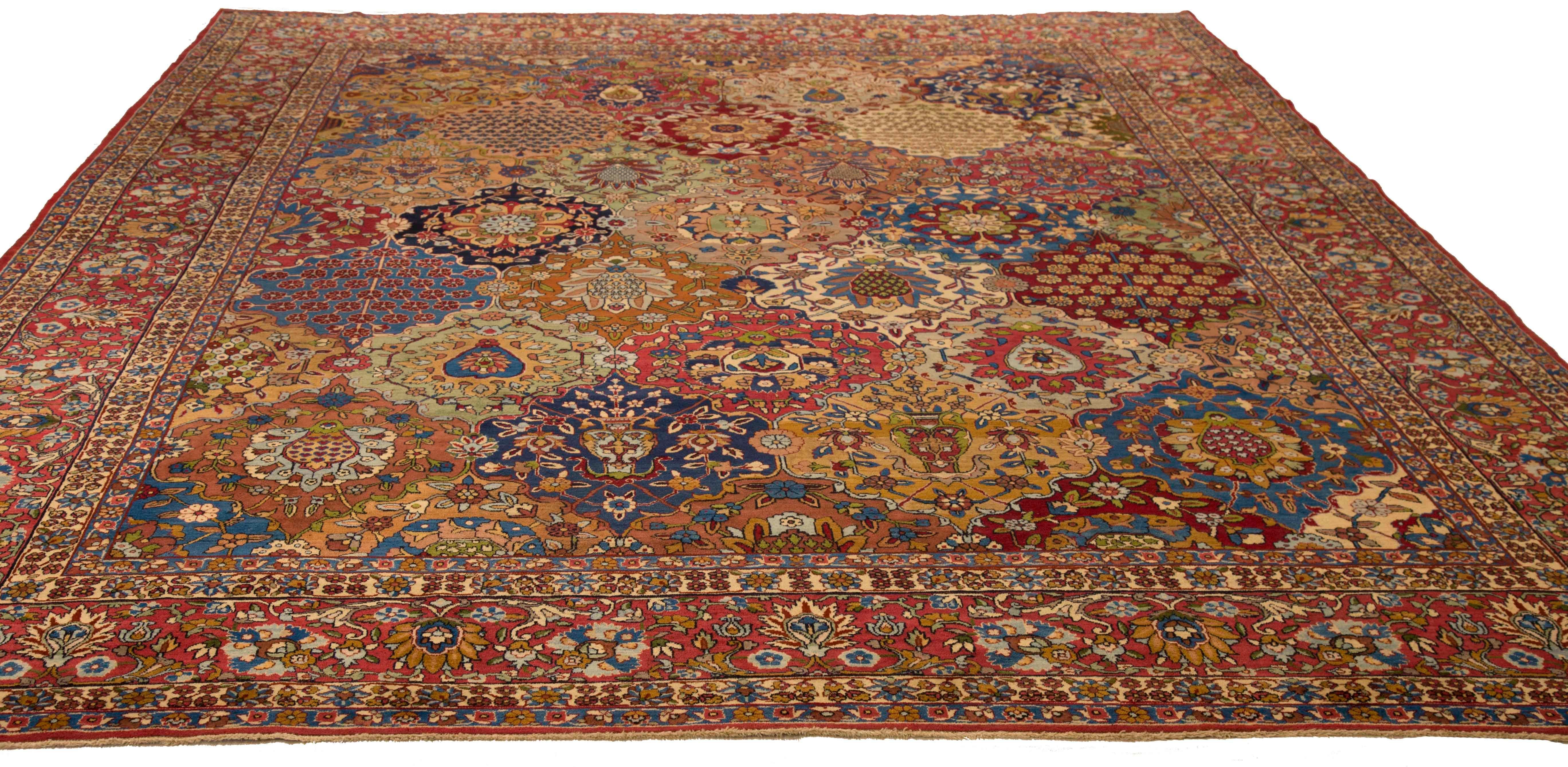Antiker persischer Yazd-Teppich mit Blumenstraußmuster, ca. 1920er Jahre (Handgeknüpft) im Angebot