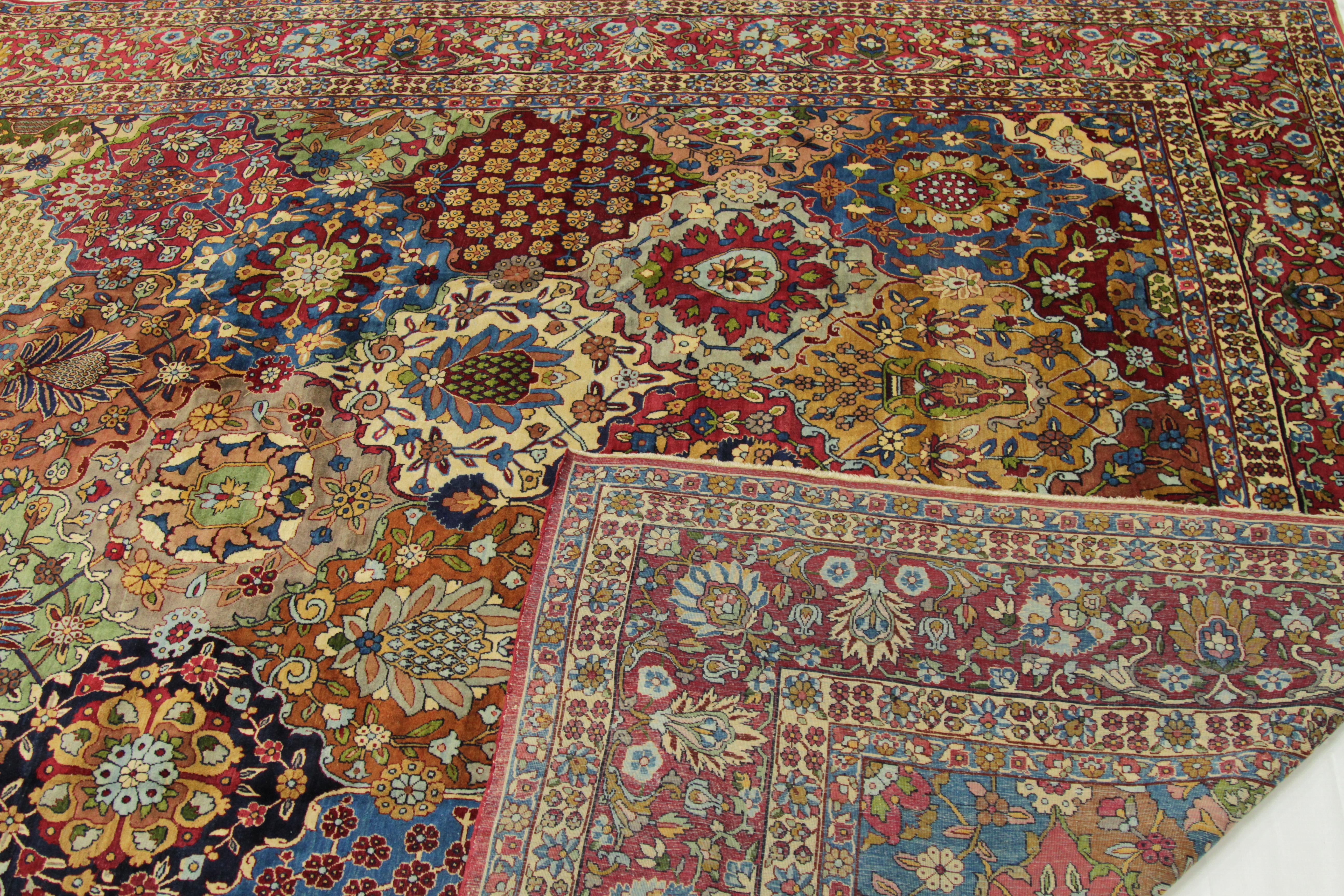 Wool Antique Persian Yazd Rug with a Field of Flower Bouquets Design, circa 1920s For Sale