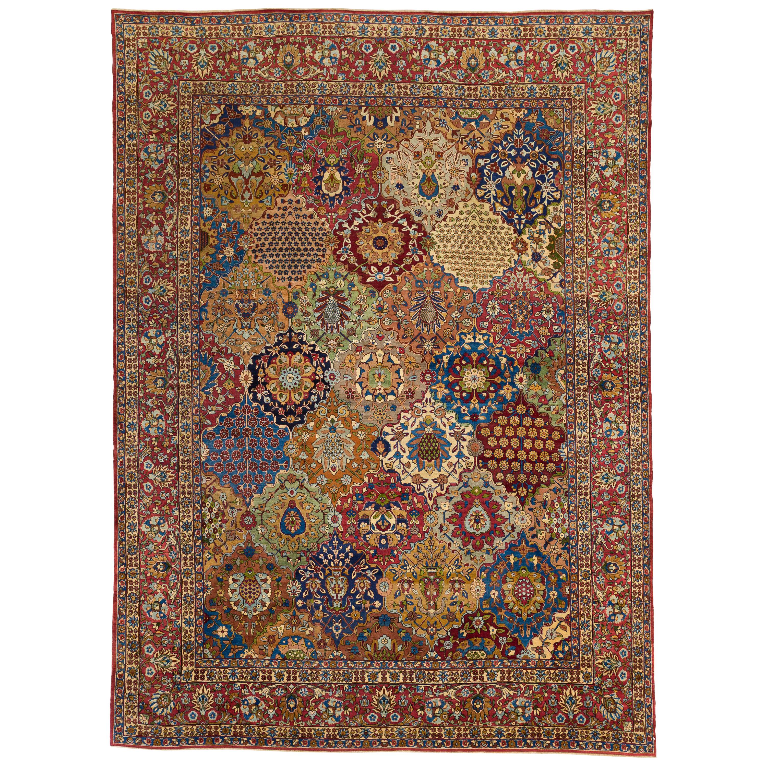 Antique Persian Yazd Rug with a Field of Flower Bouquets Design, circa 1920s