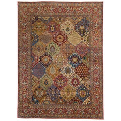 Antique Persian Yazd Rug with a Field of Flower Bouquets Design, circa 1920s