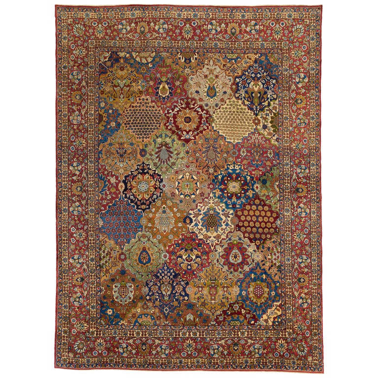 Antique Persian Yazd Rug with a Field of Flower Bouquets Design, circa  1920s For Sale at 1stDibs