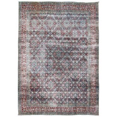 Antique Persian Yazd Rug with Floral-Geometric Design in Red and Blue