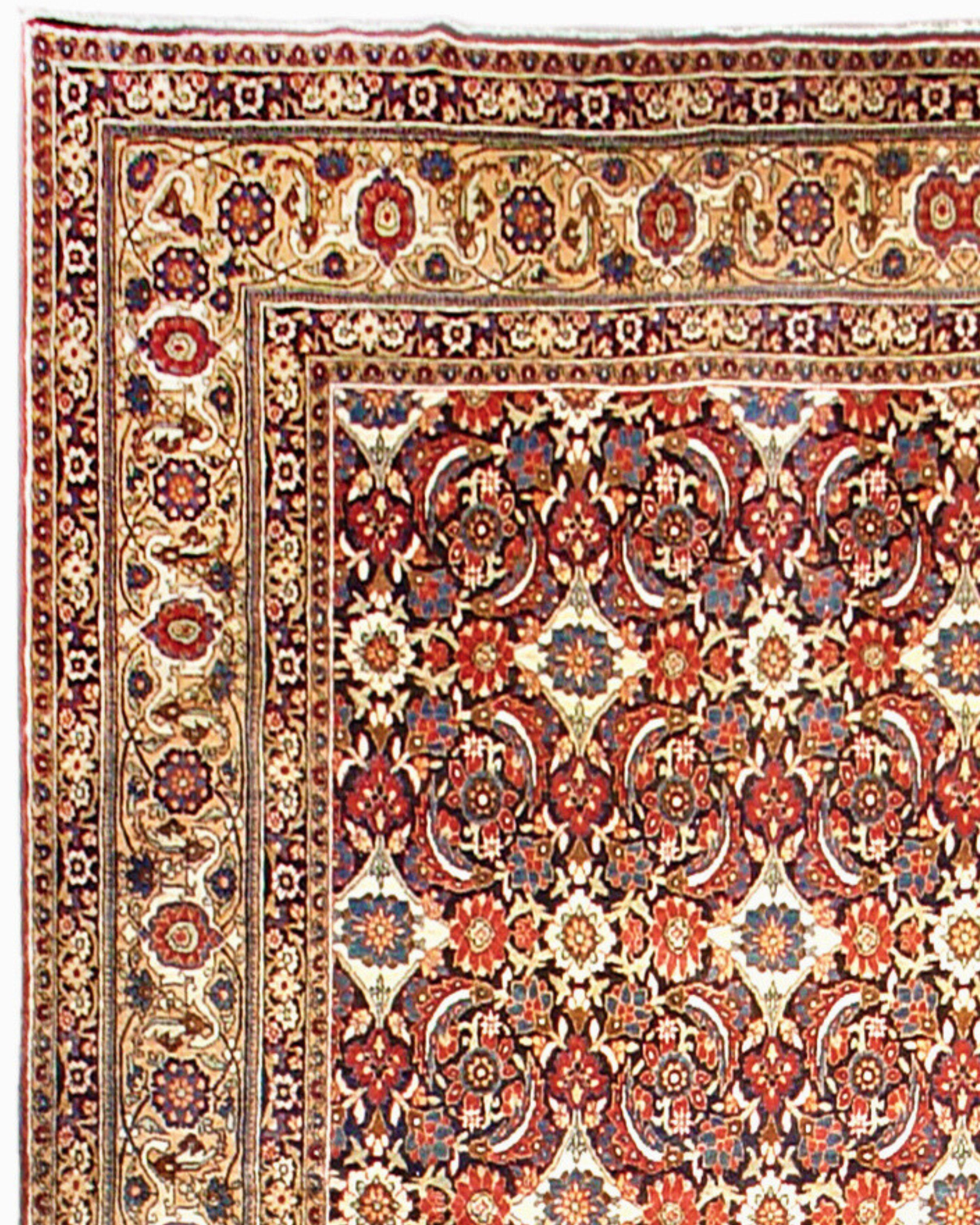 Hand-Knotted Antique Persian Yezd Carpet, c. 1900 For Sale