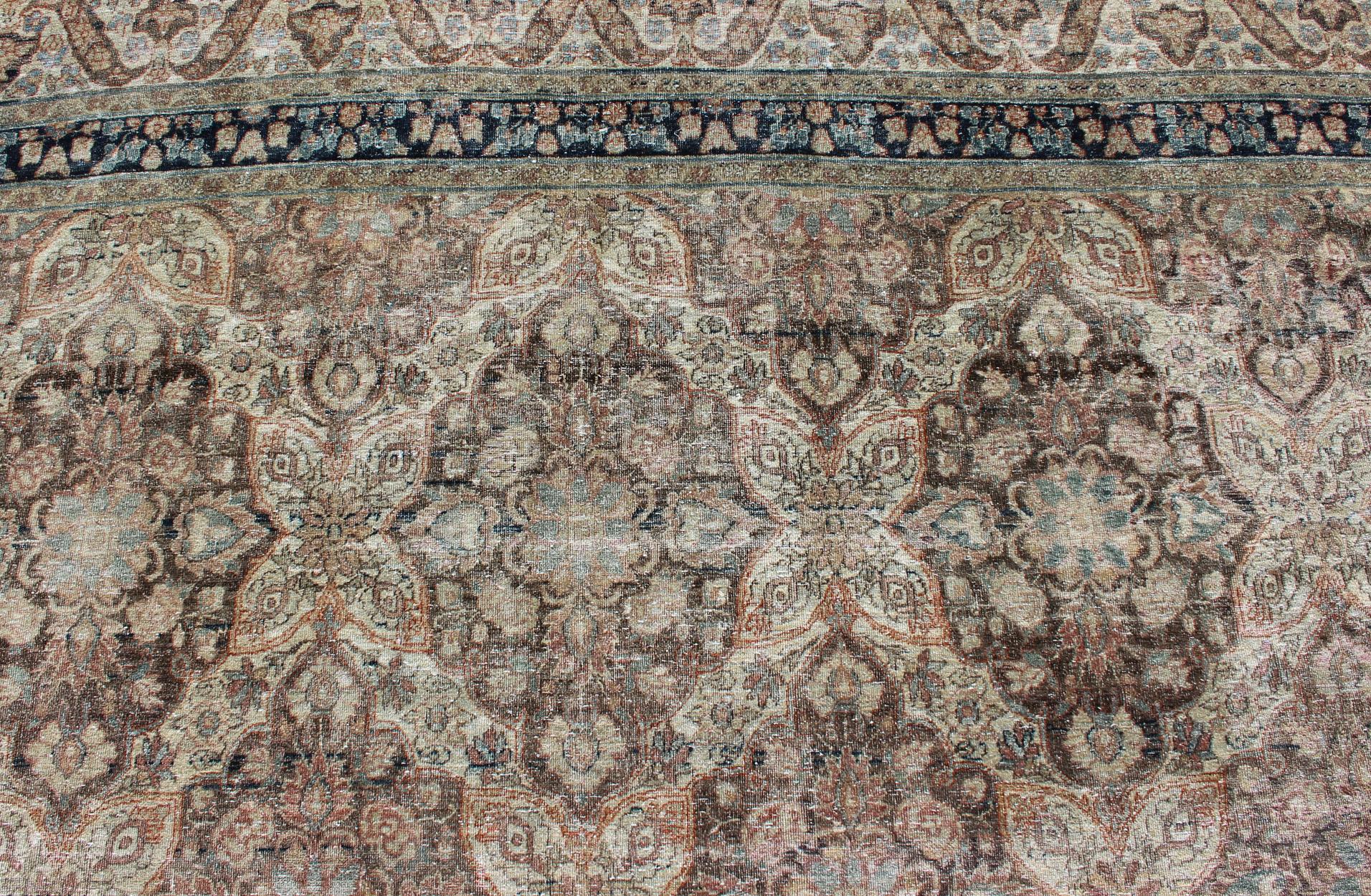 Antique Persian Yzad Rug with All-Over Pattern with Elegant Medallions 3