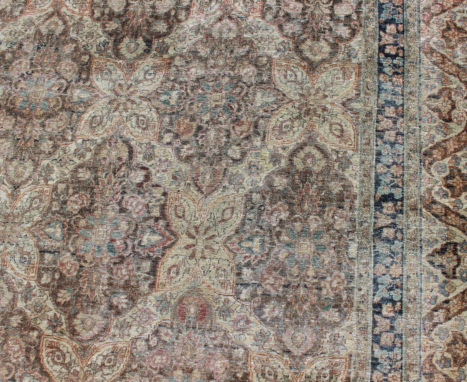 Antique Persian Yzad Rug with All-Over Pattern with Elegant Medallions 4