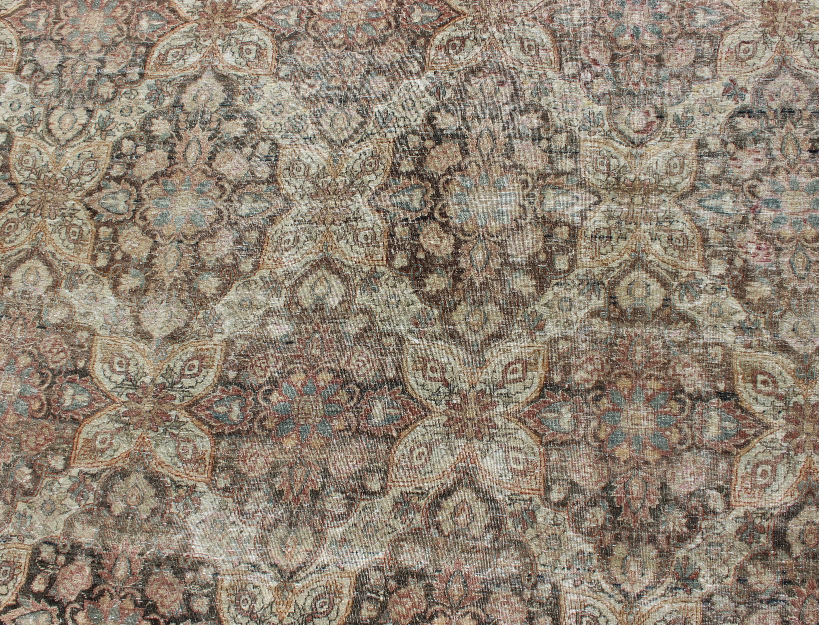 Antique Persian Yzad Rug with All-Over Pattern with Elegant Medallions 5