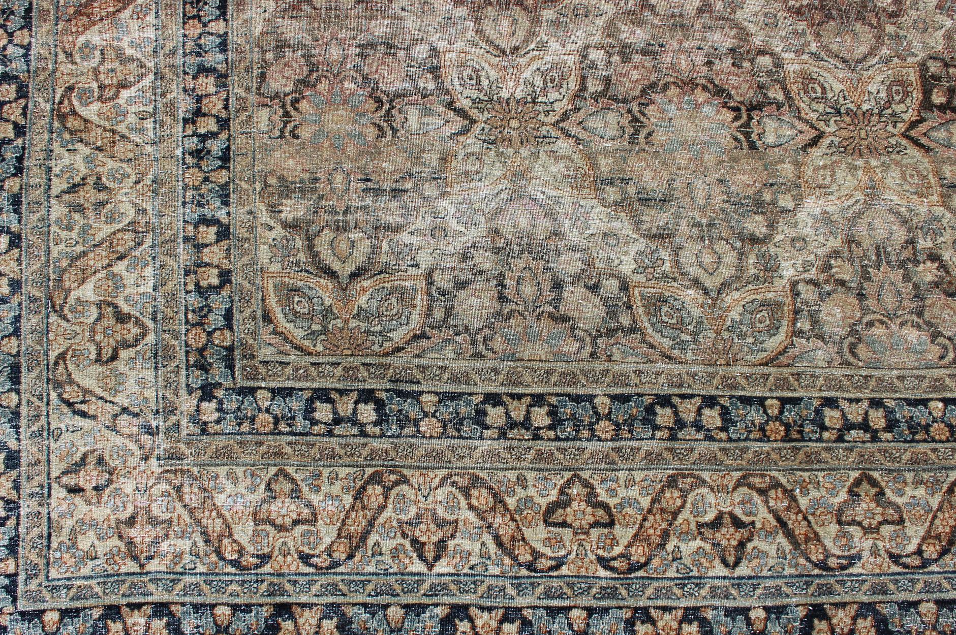 Antique Persian Yzad Rug with All-Over Pattern with Elegant Medallions 6