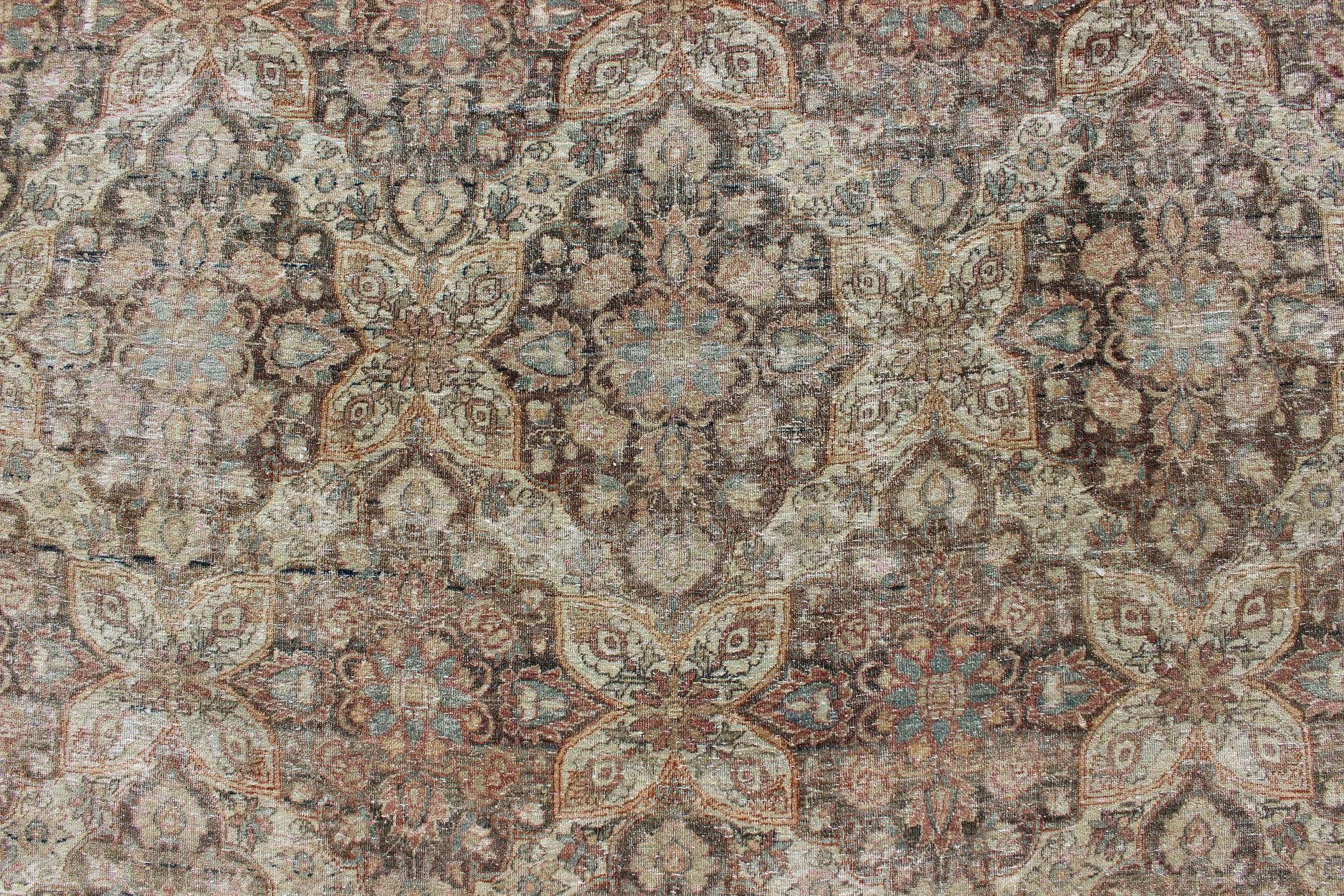 Antique Persian Yzad Rug with All-Over Pattern with Elegant Medallions 8