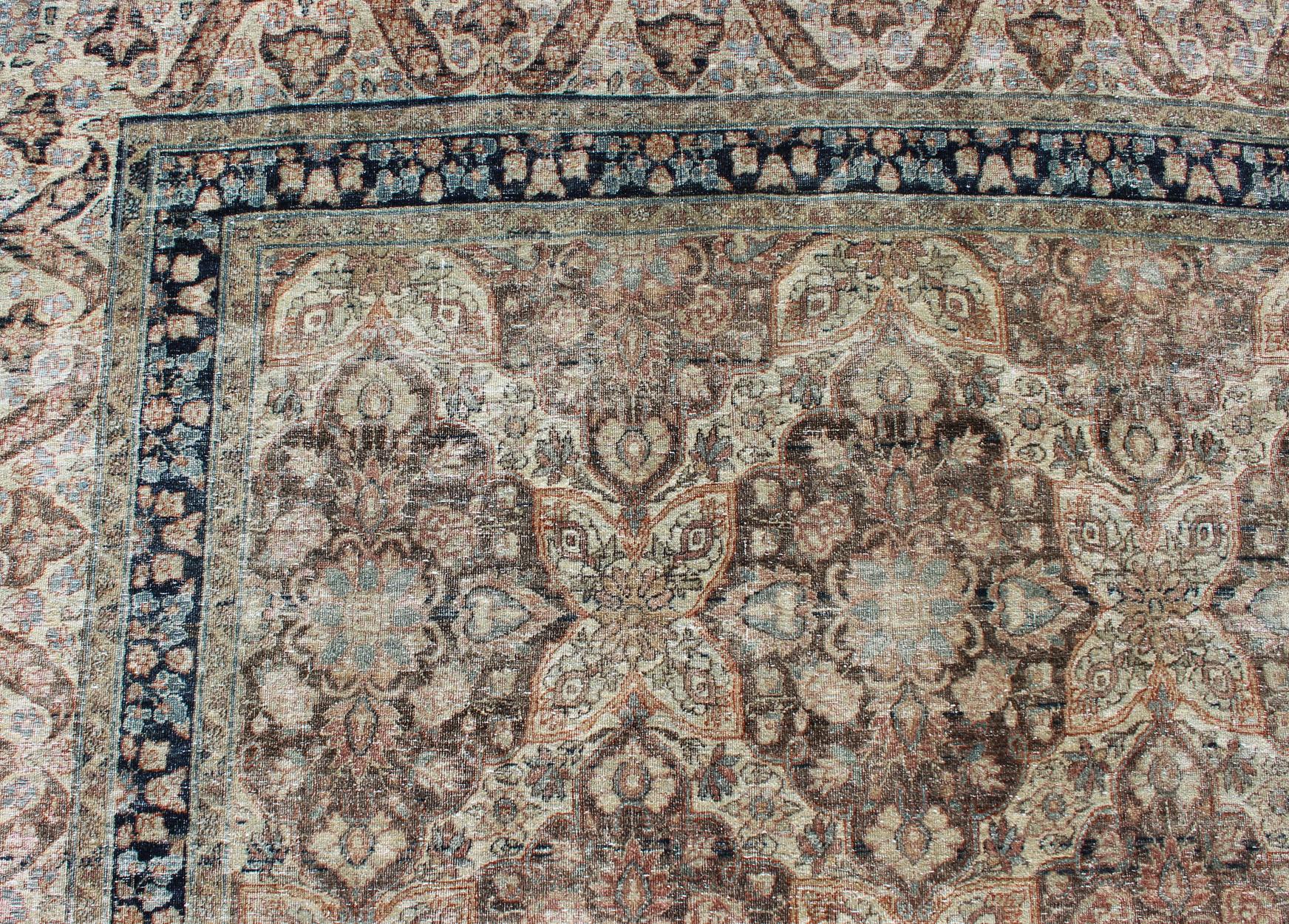 Antique Persian Yzad Rug with All-Over Pattern with Elegant Medallions 10