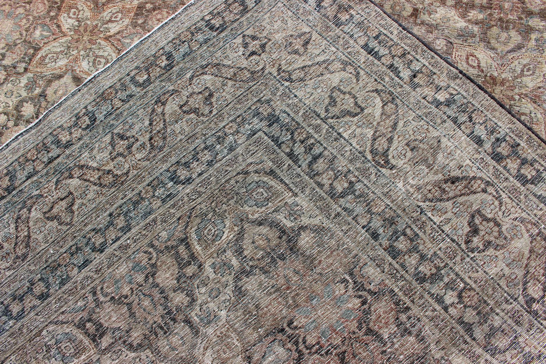Antique Persian Yzad Rug with All-Over Pattern with Elegant Medallions 11