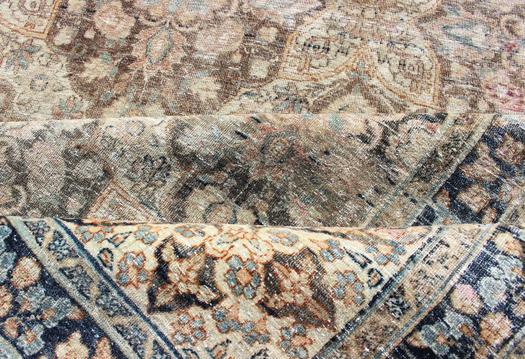 Antique Persian Yzad Rug with All-Over Pattern with Elegant Medallions In Good Condition In Atlanta, GA