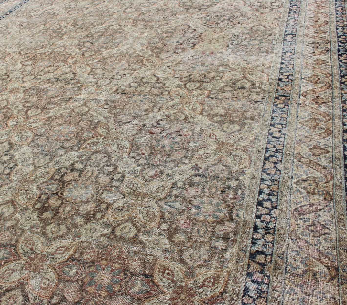 Early 20th Century Antique Persian Yzad Rug with All-Over Pattern with Elegant Medallions