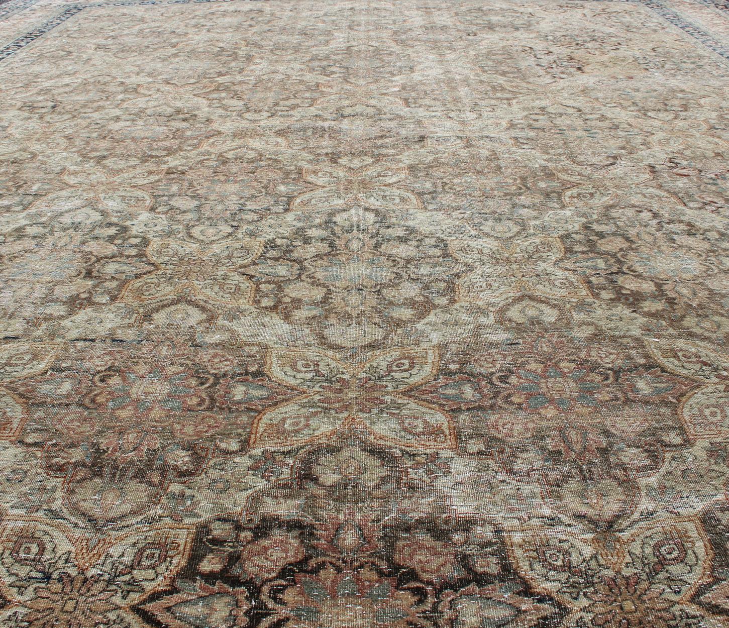 Antique Persian Yzad Rug with All-Over Pattern with Elegant Medallions 1