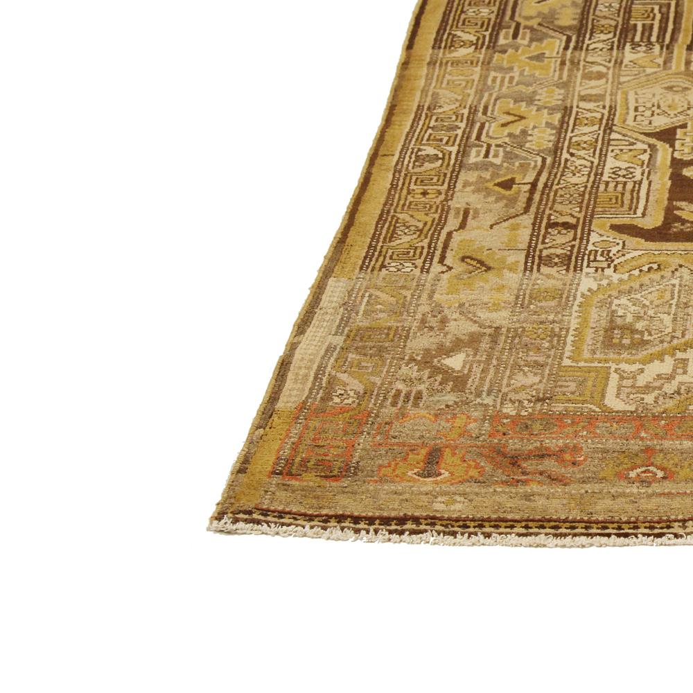 Hand-Woven Antique Persian Zanjan Rug with Brown & Gold Geometric Details on Ivory Field For Sale